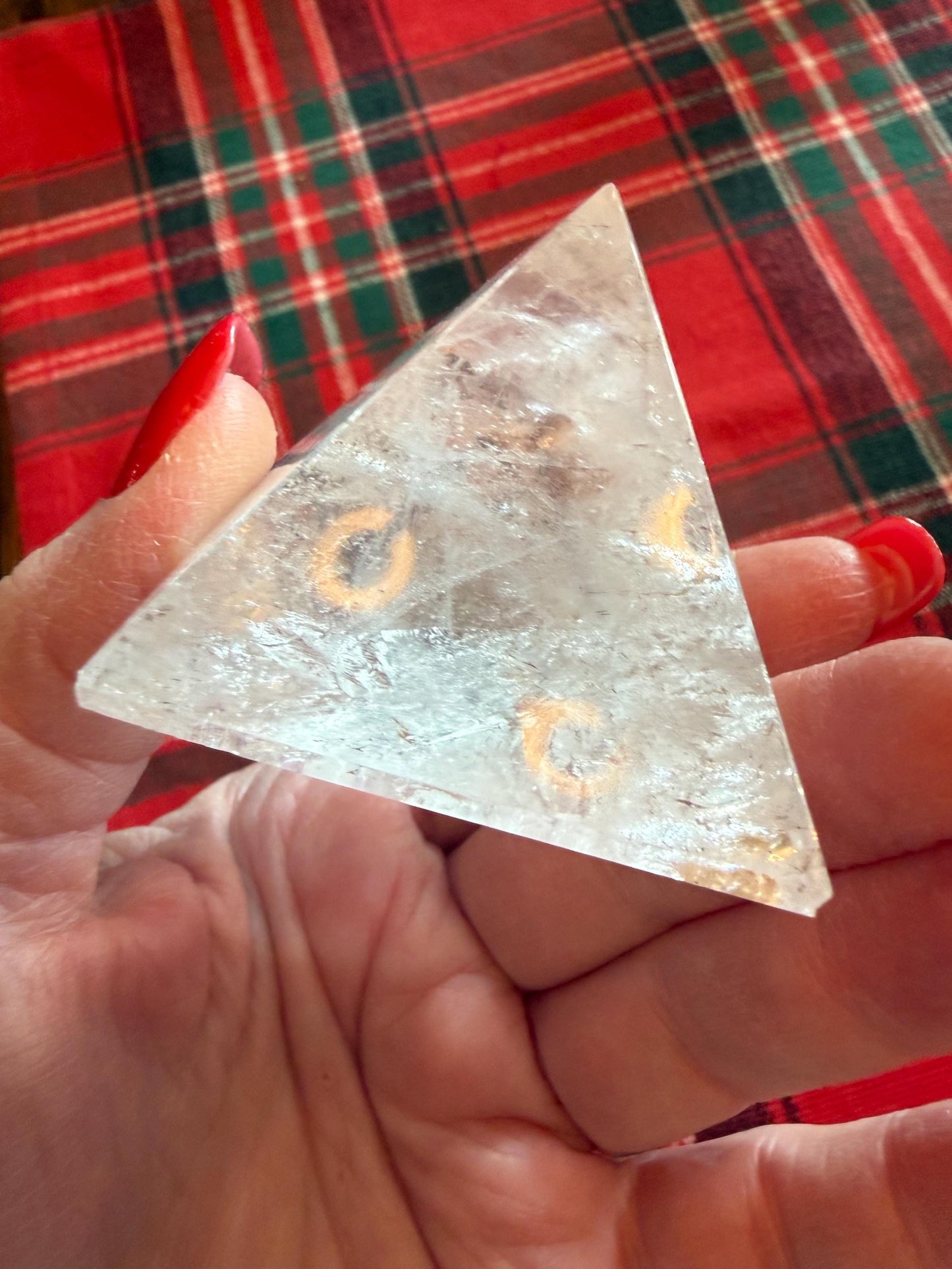 Lemurian Quartz Pyramid, new, 2”, Polished cut carving, rainbows, fine, Lemurian healing, high vibration crystals