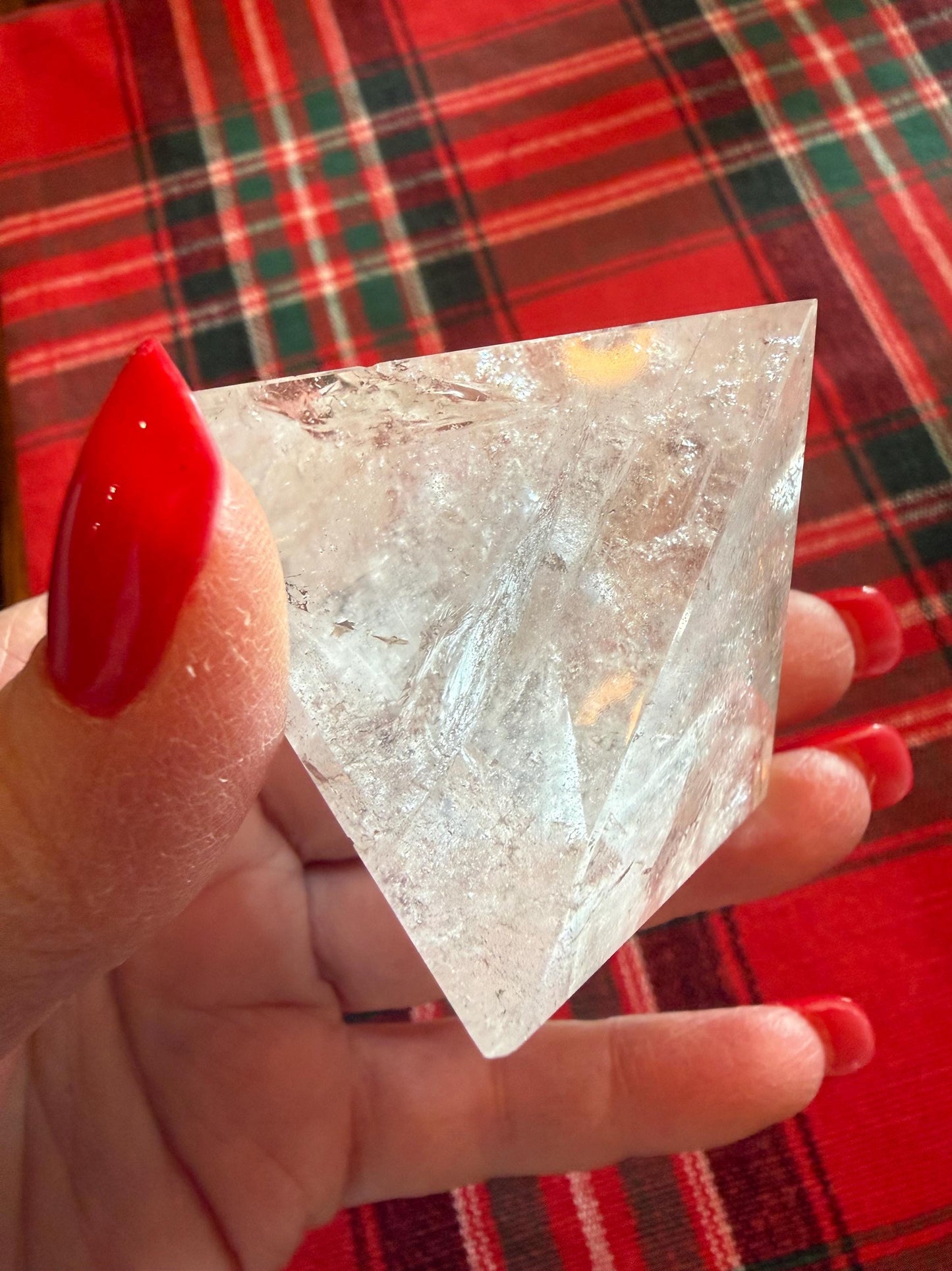 Lemurian Quartz Pyramid, new, 2”, Polished cut carving, rainbows, fine, Lemurian healing, high vibration crystals