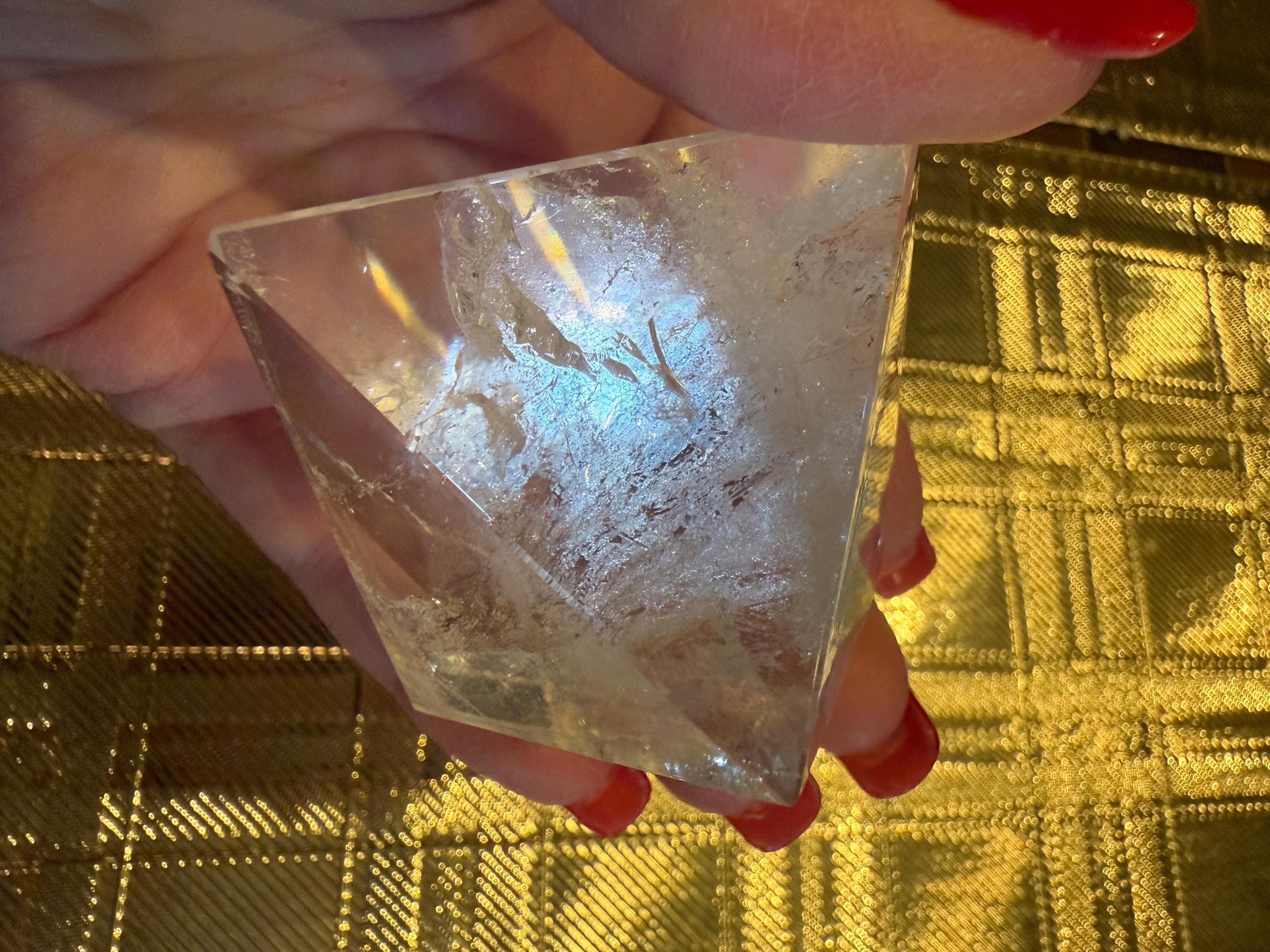 Lemurian Quartz Pyramid, new, 2”, Polished cut carving, rainbows, fine, Lemurian healing, high vibration crystals