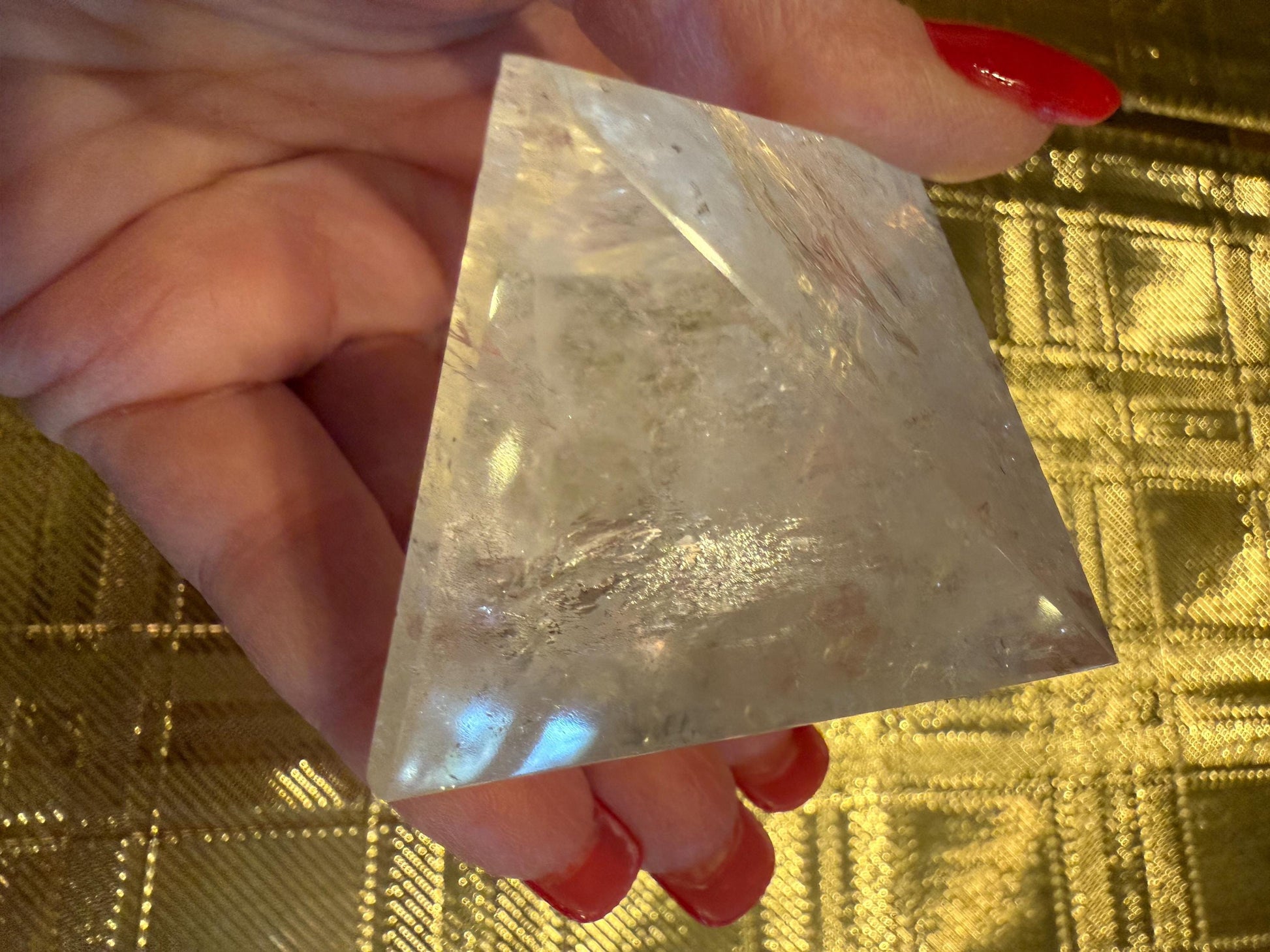 Lemurian Quartz Pyramid, new, 2”, Polished cut carving, rainbows, fine, Lemurian healing, high vibration crystals