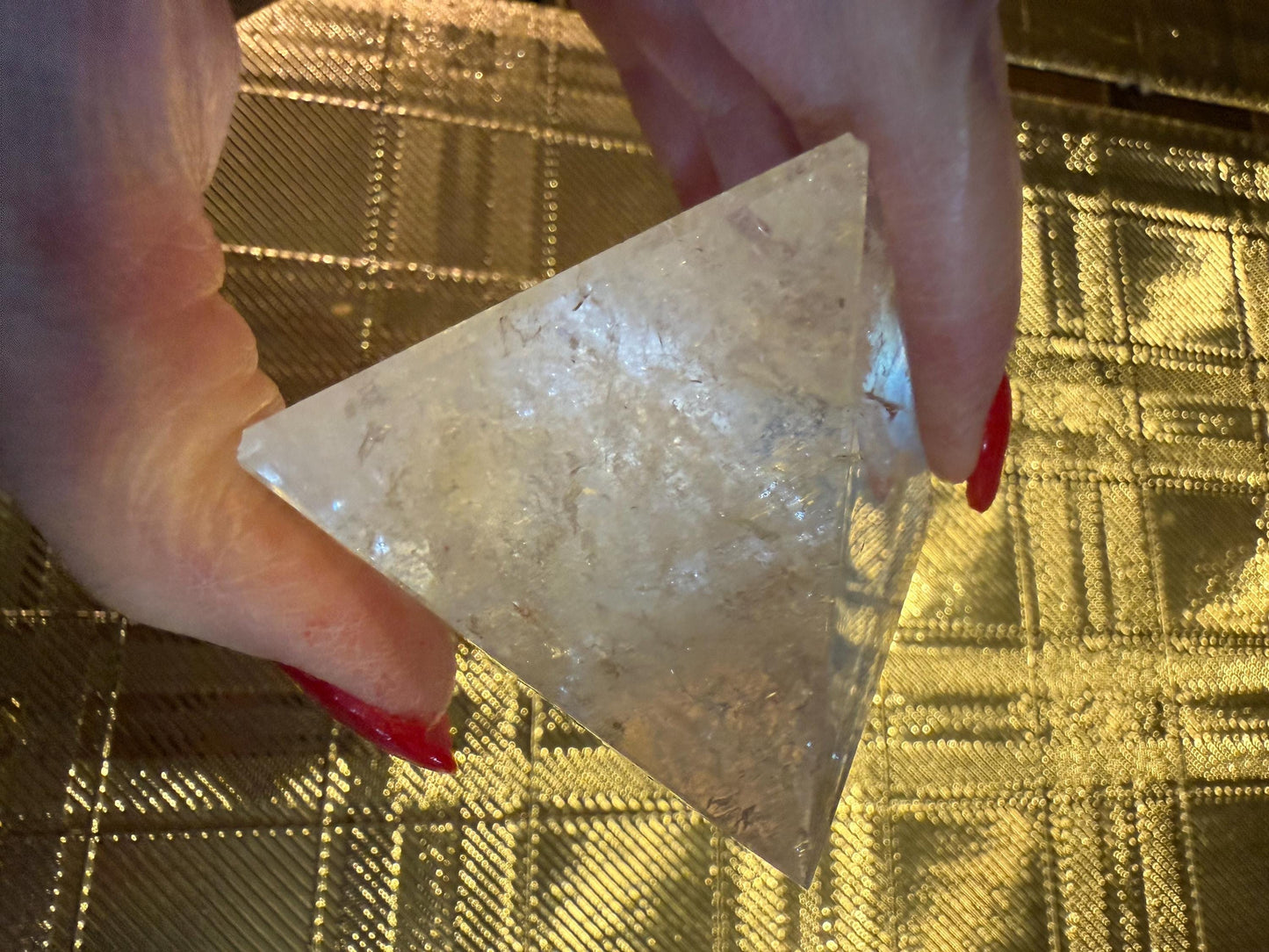 Lemurian Quartz Pyramid, new, 2”, Polished cut carving, rainbows, fine, Lemurian healing, high vibration crystals