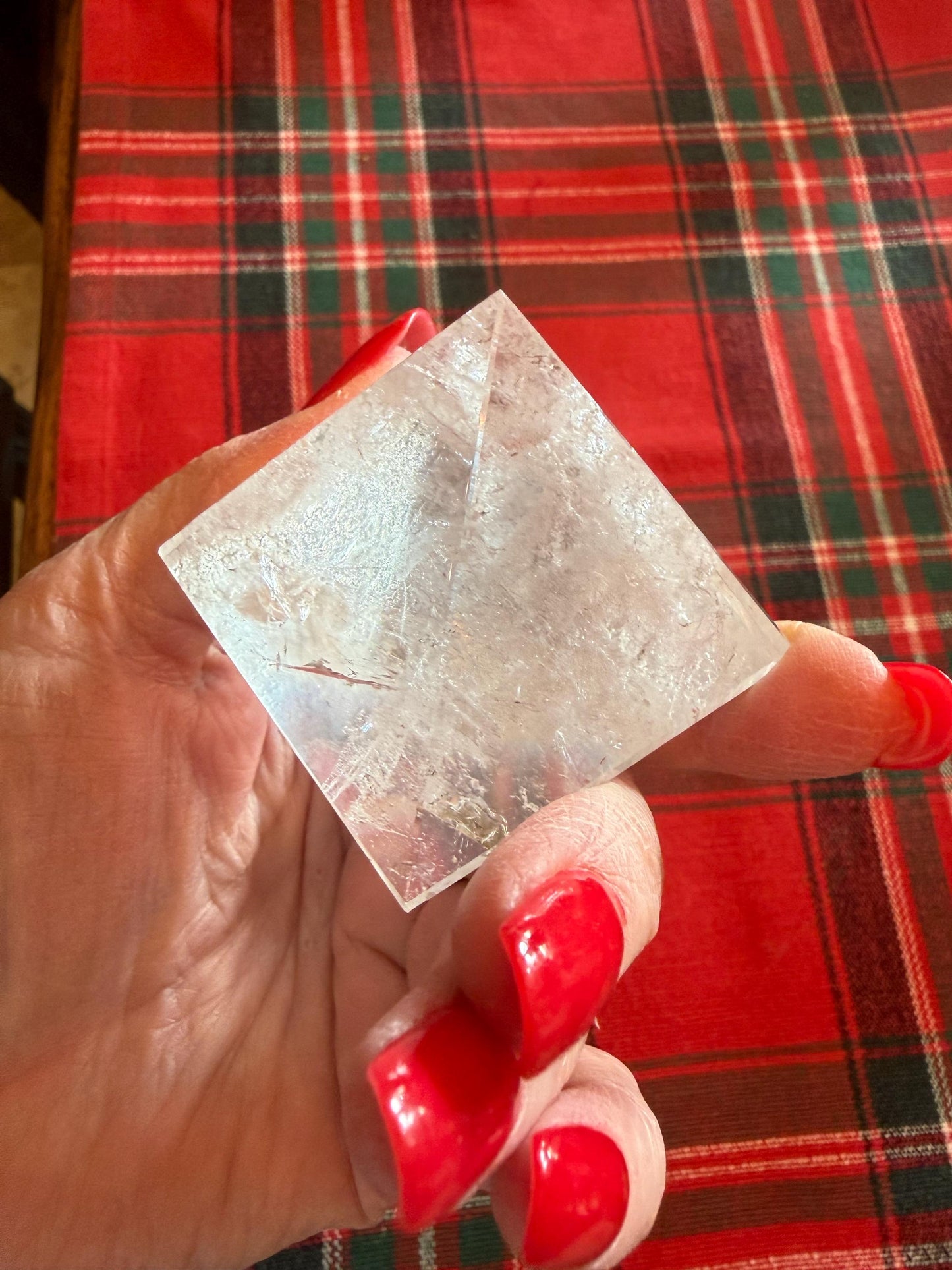 Lemurian Quartz Pyramid, new, 2”, Polished cut carving, rainbows, fine, Lemurian healing, high vibration crystals