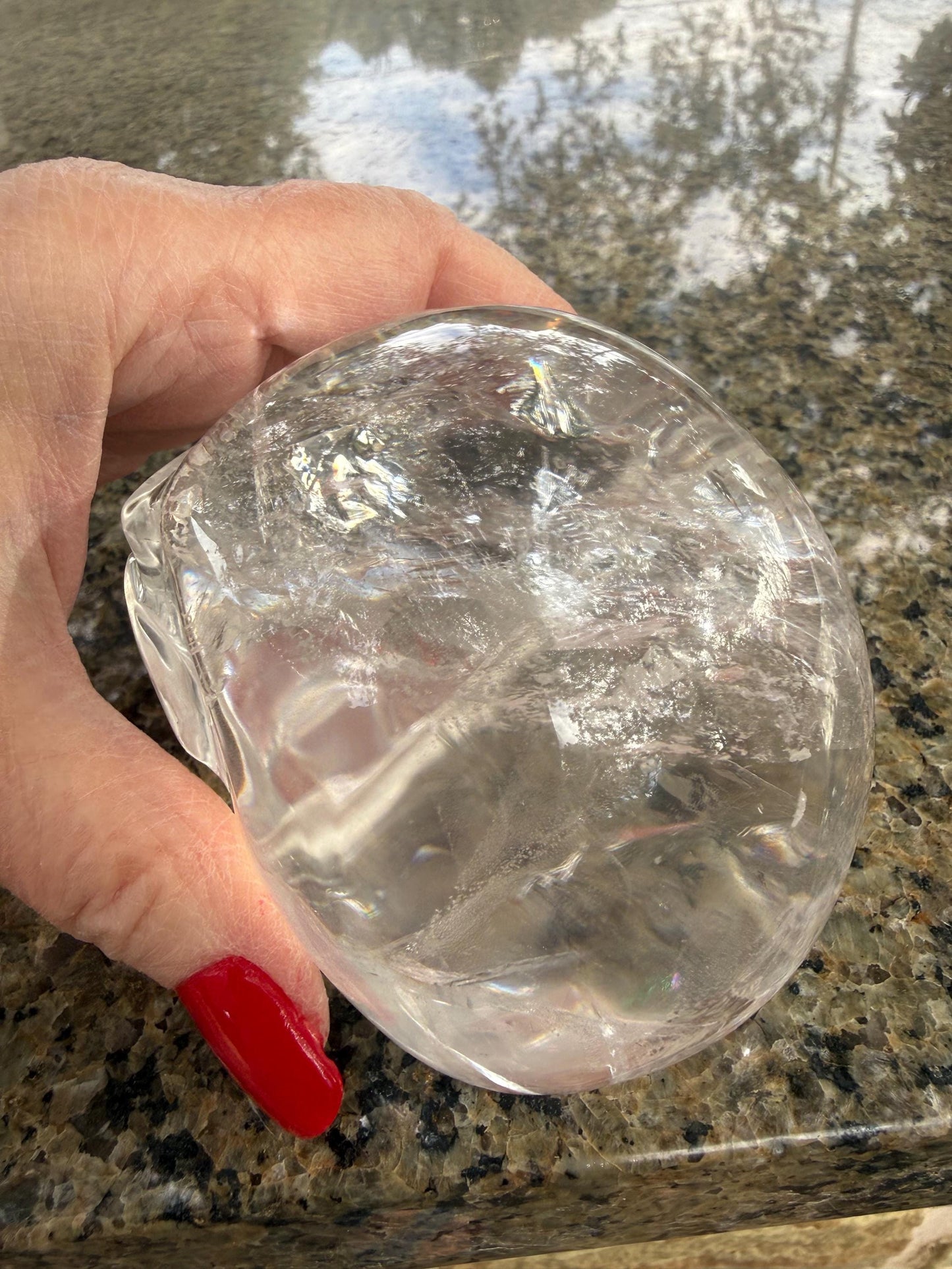 4” Lemurian Quartz stunning skull carving, high vibration crystals, altar, King Arthur