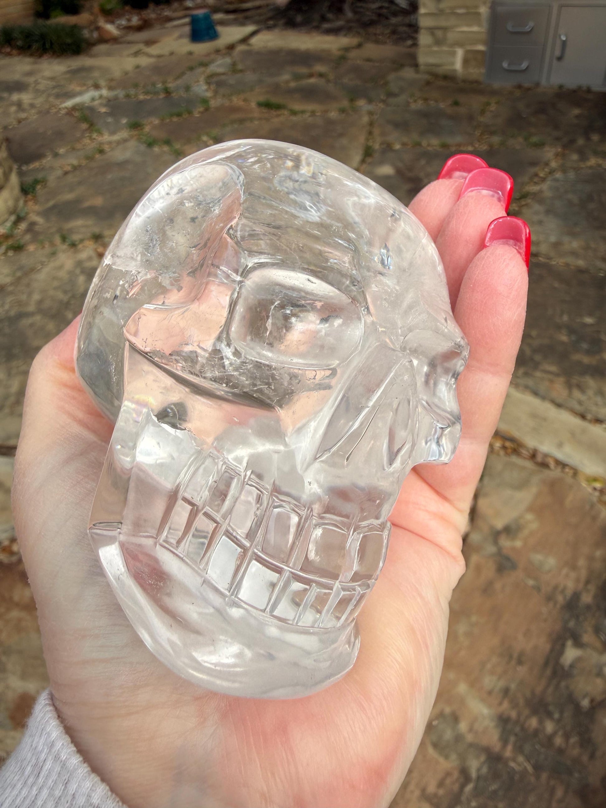 4” Lemurian Quartz stunning skull carving, high vibration crystals, altar, King Arthur