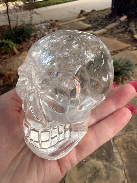 4” Lemurian Quartz stunning skull carving, high vibration crystals, altar, King Arthur