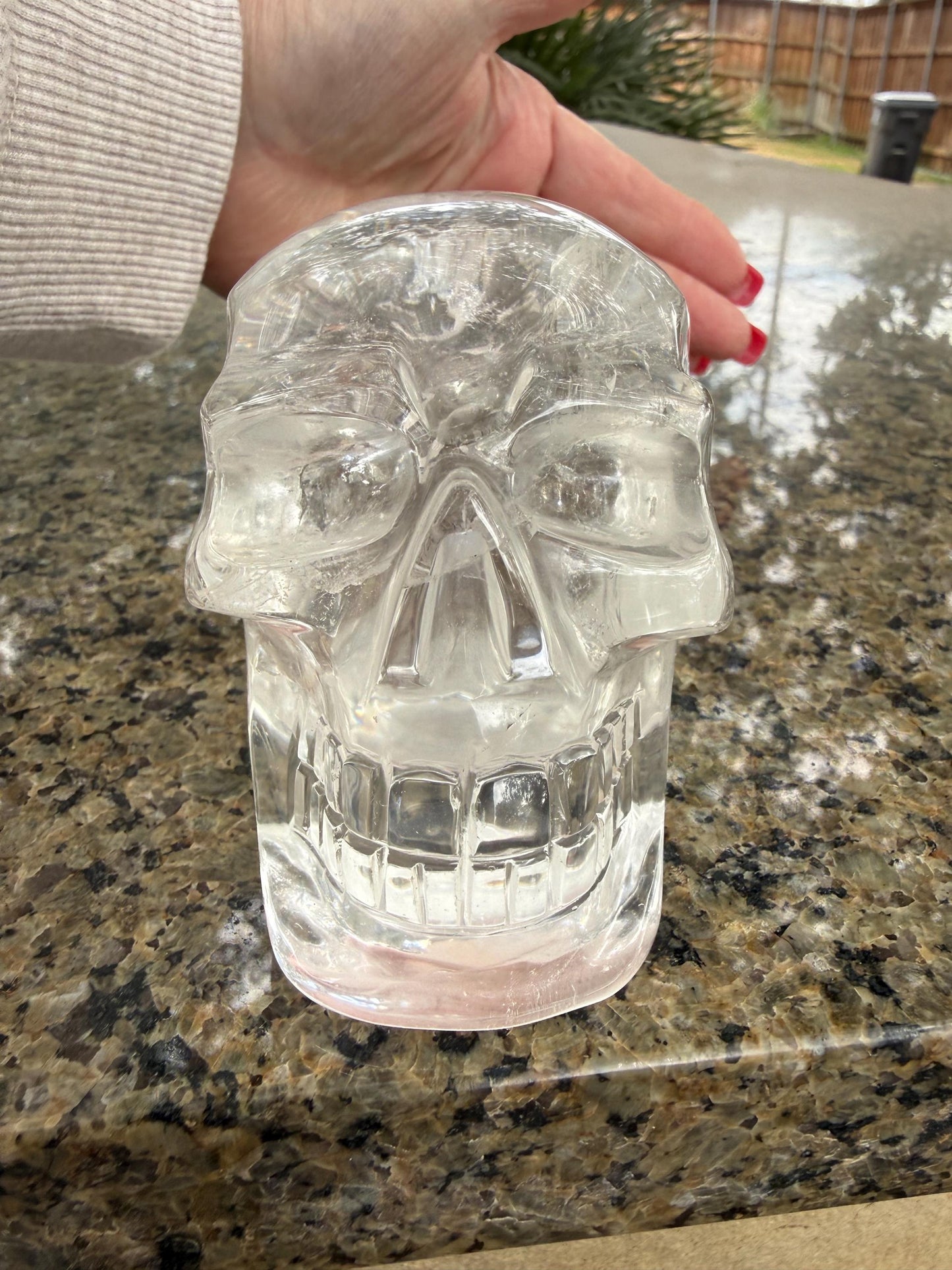 4” Lemurian Quartz stunning skull carving, high vibration crystals, altar, King Arthur