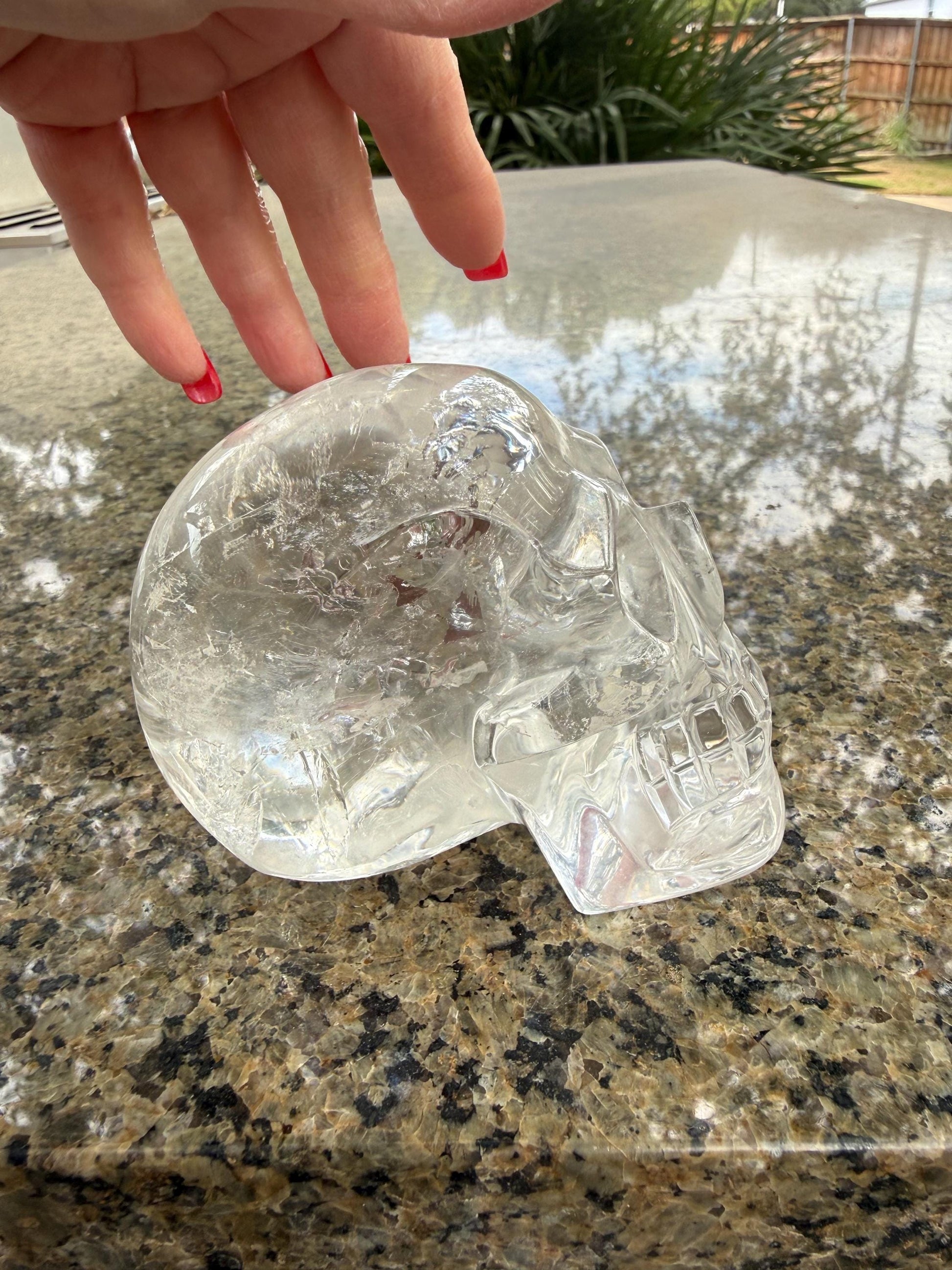 4” Lemurian Quartz stunning skull carving, high vibration crystals, altar, King Arthur