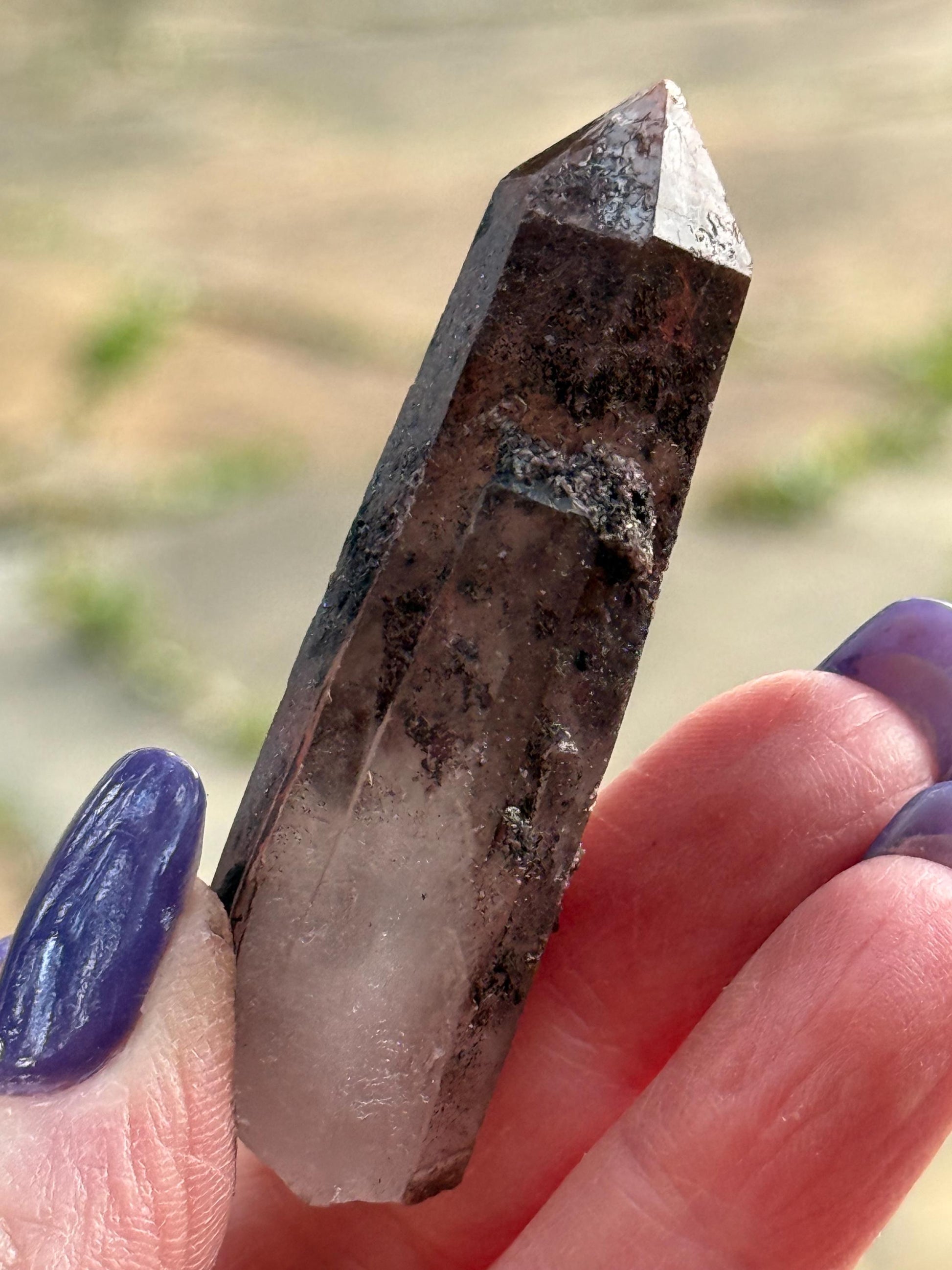 Purple Dragon Lemurian Wand, new, high quality, striations, crystal healing, 2.5”, hematite, premium