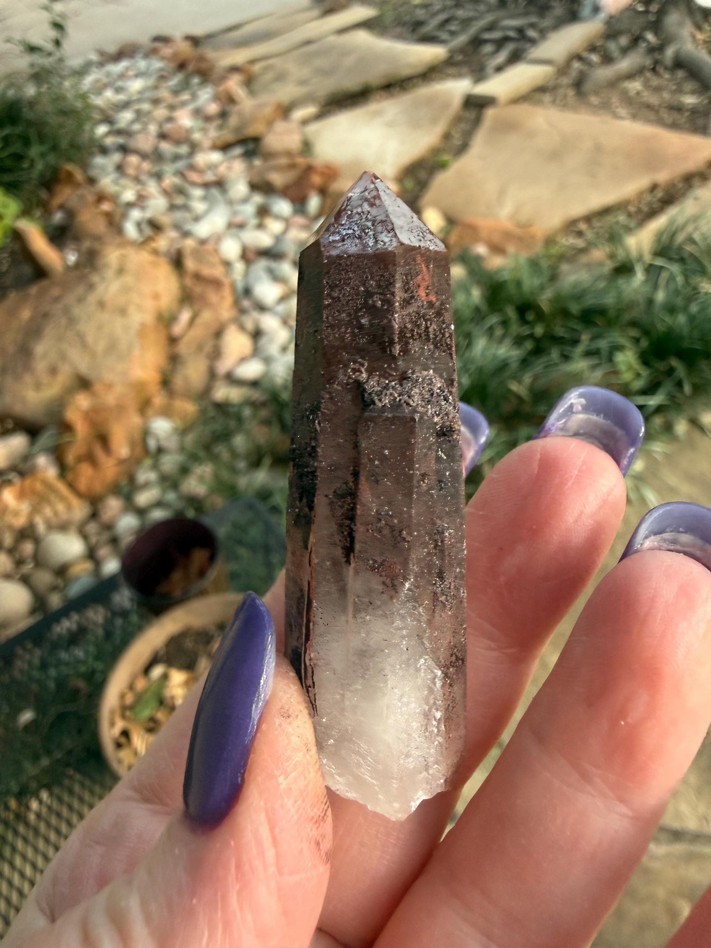 Purple Dragon Lemurian Wand, new, high quality, striations, crystal healing, 2.5”, hematite, premium