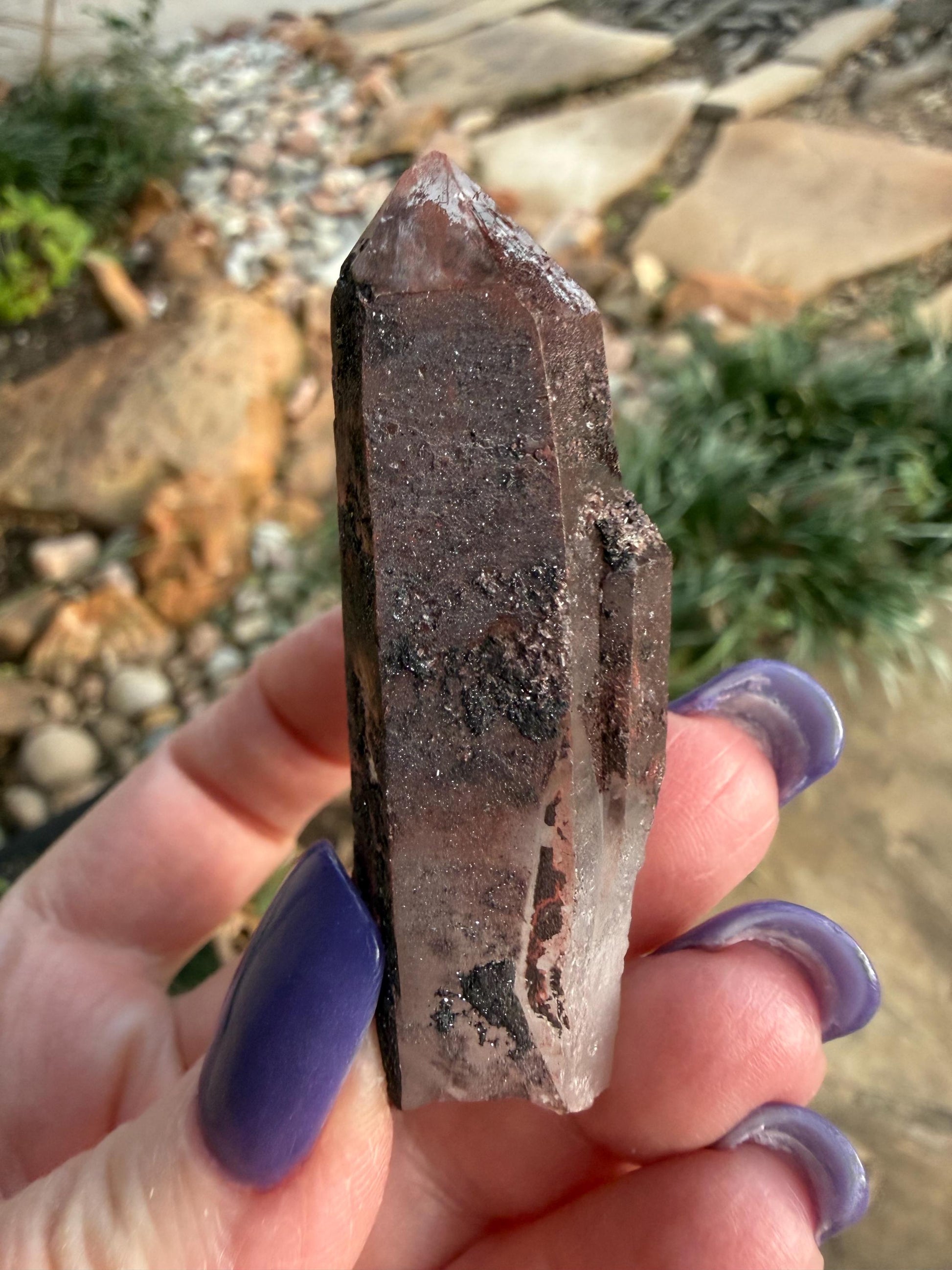 Purple Dragon Lemurian Wand, new, high quality, striations, crystal healing, 2.5”, hematite, premium