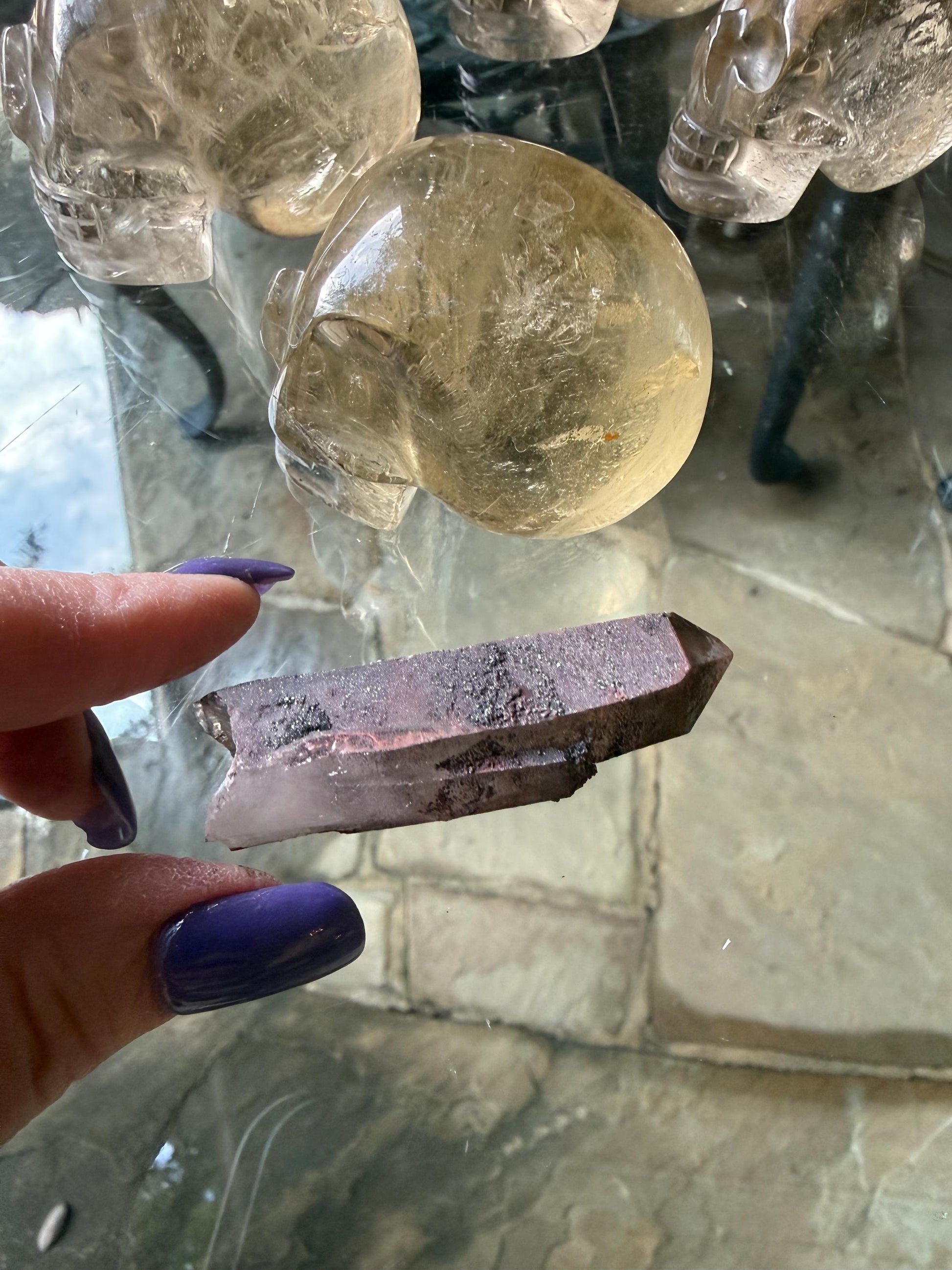 Purple Dragon Lemurian Wand, new, high quality, striations, crystal healing, 2.5”, hematite, premium