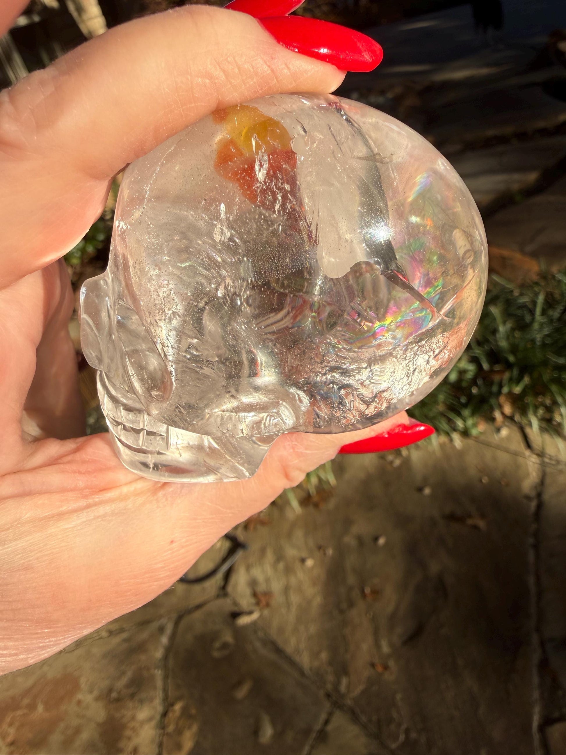 Lemurian Quartz stunning skull carving, high vibration crystals, altar, 2.75”