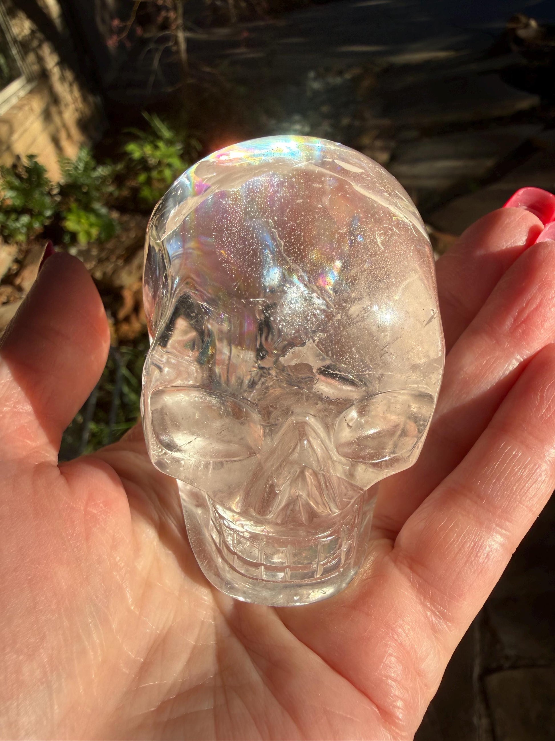 Lemurian Quartz stunning skull carving, high vibration crystals, altar, 2.75”