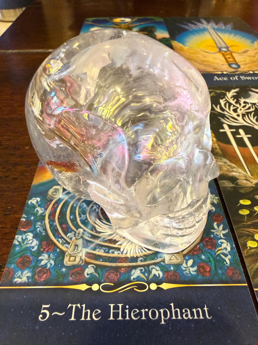 Lemurian Quartz stunning skull carving, high vibration crystals, altar, 2.75”