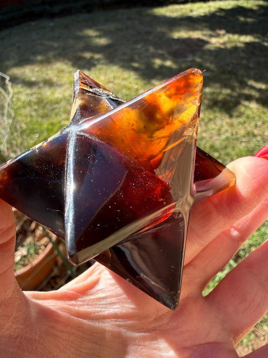 Rare Brown Amber Merkaba, Glorious Beautiful Amazing Color, altar, gift, new, 3.25”, healing crystals