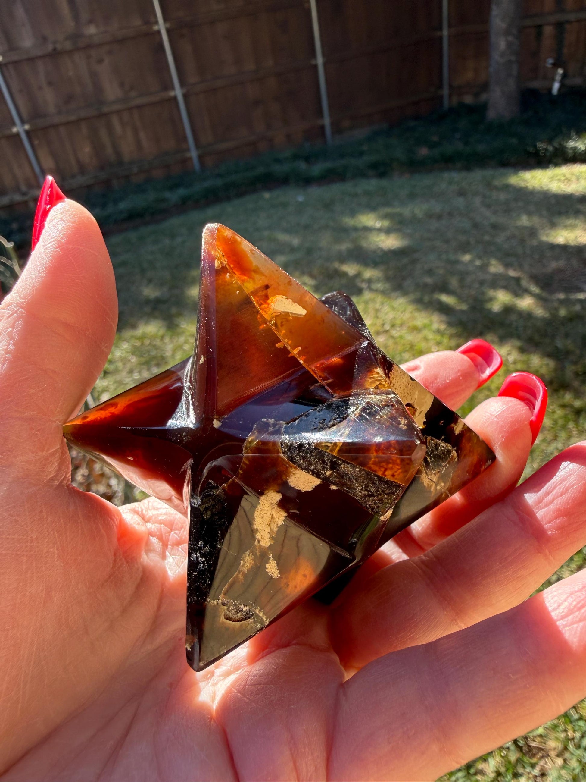 Rare Brown Amber Merkaba, Glorious Beautiful Amazing Color, altar, gift, new, 3.25”, healing crystals