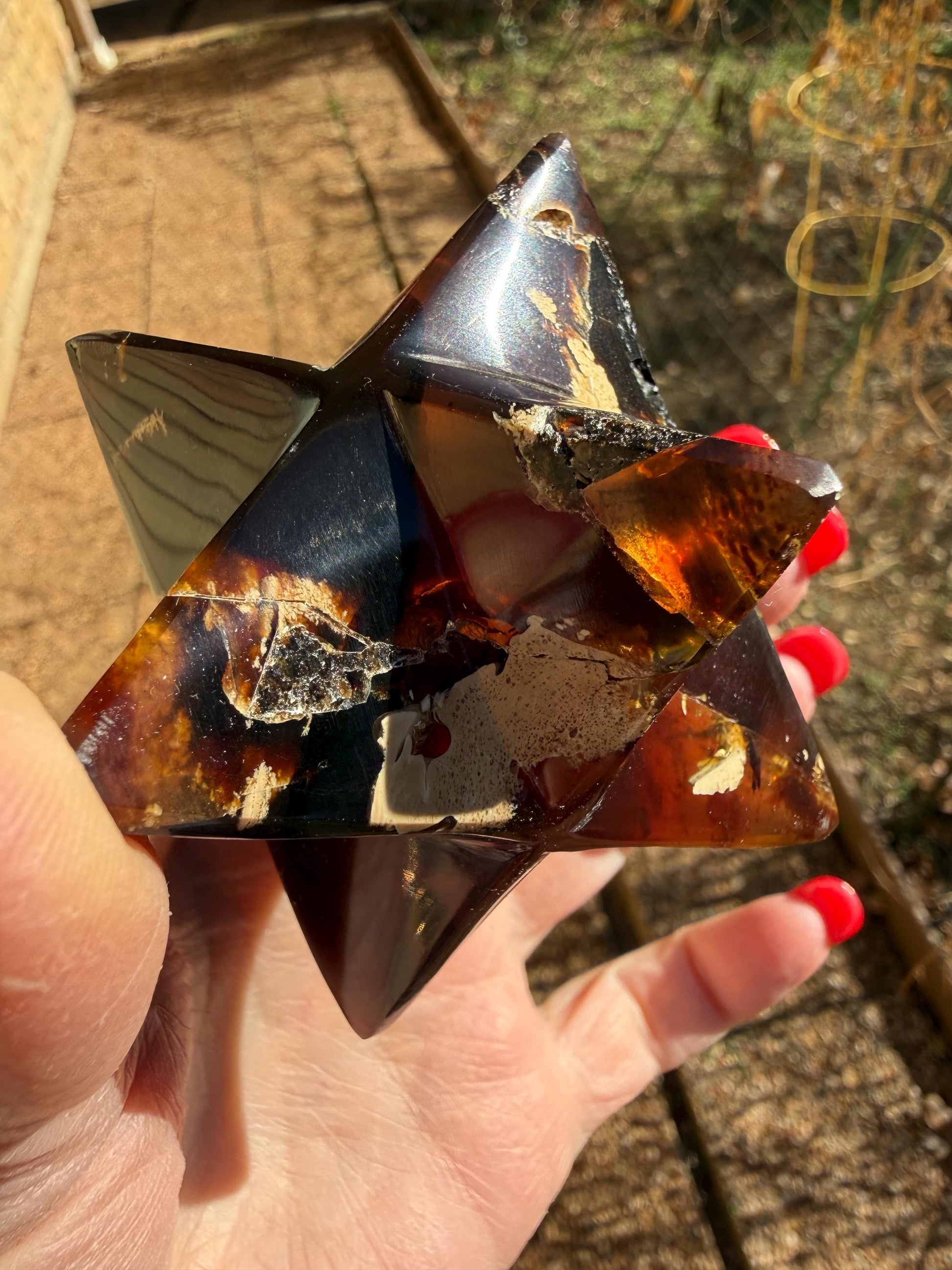 Rare Brown Amber Merkaba, Glorious Beautiful Amazing Color, altar, gift, new, 3.25”, healing crystals