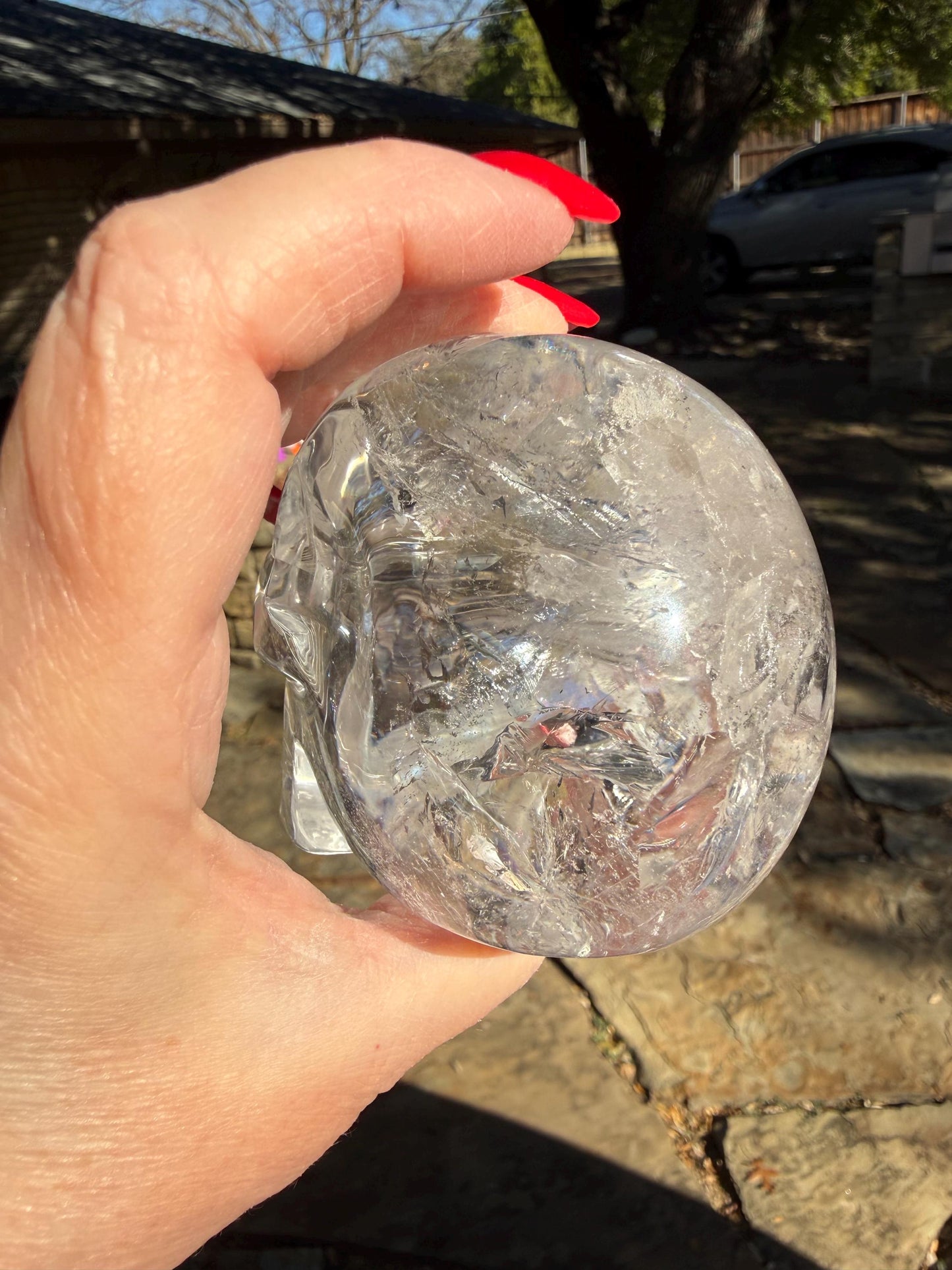 Lemurian Quartz stunning skull carving, high vibration crystals, altar, 3.3”