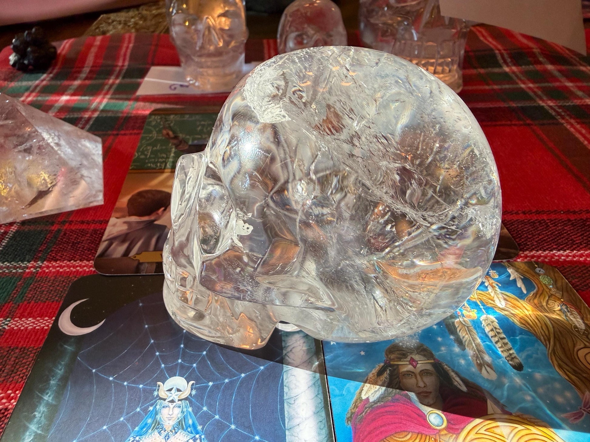 Lemurian Quartz stunning skull carving, high vibration crystals, altar, 3.3”