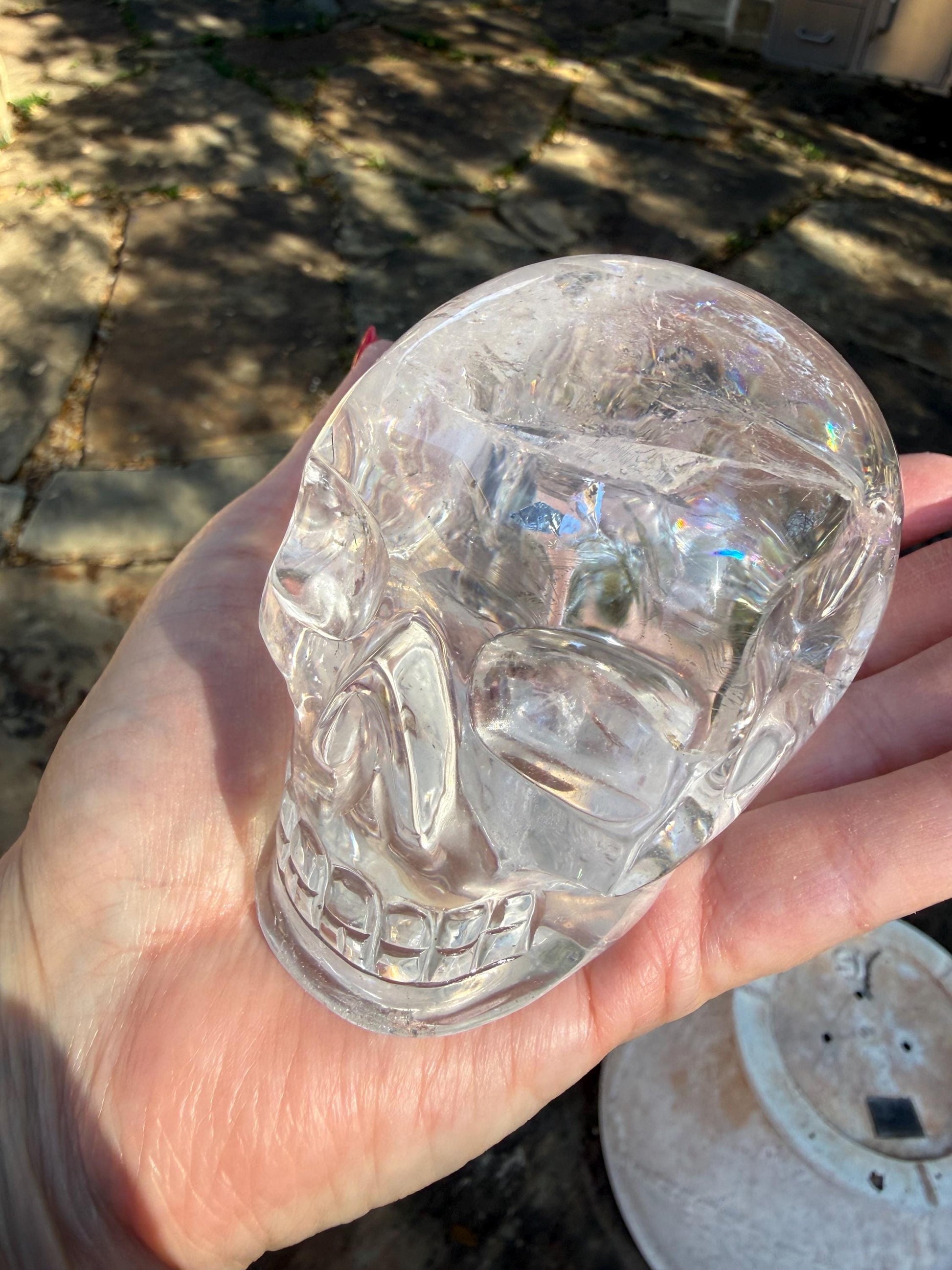 Lemurian Quartz stunning skull carving, high vibration crystals, altar, 3.3”