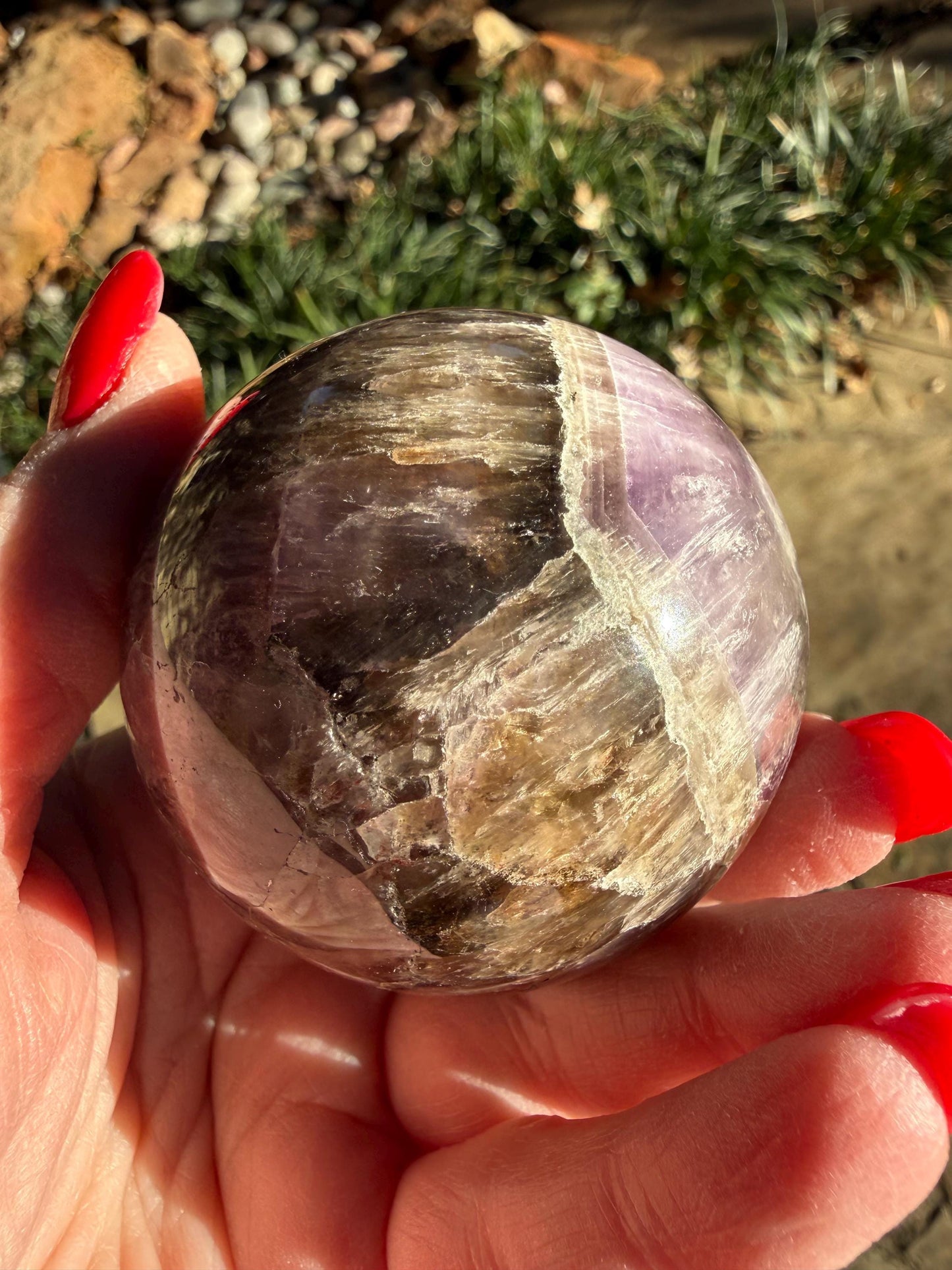 Large Super 7 sphere, New, 7.1”, gifts, altar, high vibration crystal, crystals