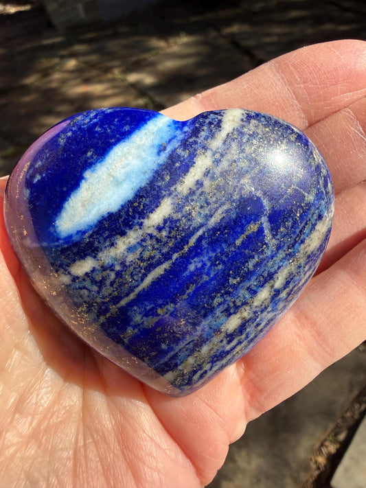 Lapis Lazuli Heart, gold pyrite flash, 2.5”, high vibration crystal healing, altar