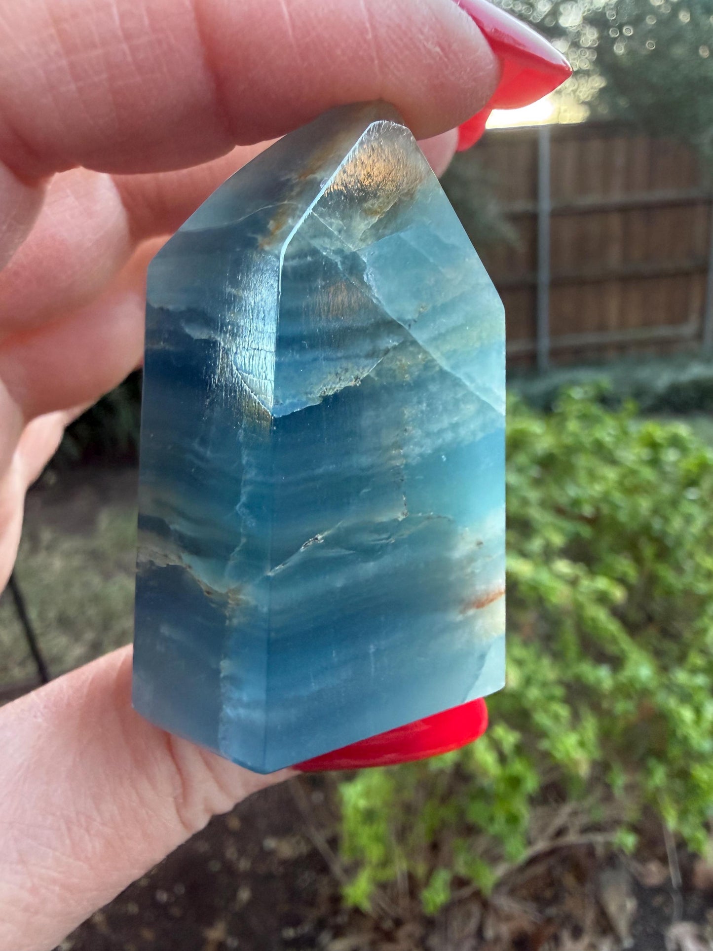 Splendid AAA Lemurian Aquatine Tower, palm stone, blue onyx, high vibration crystals, gifts, 2”