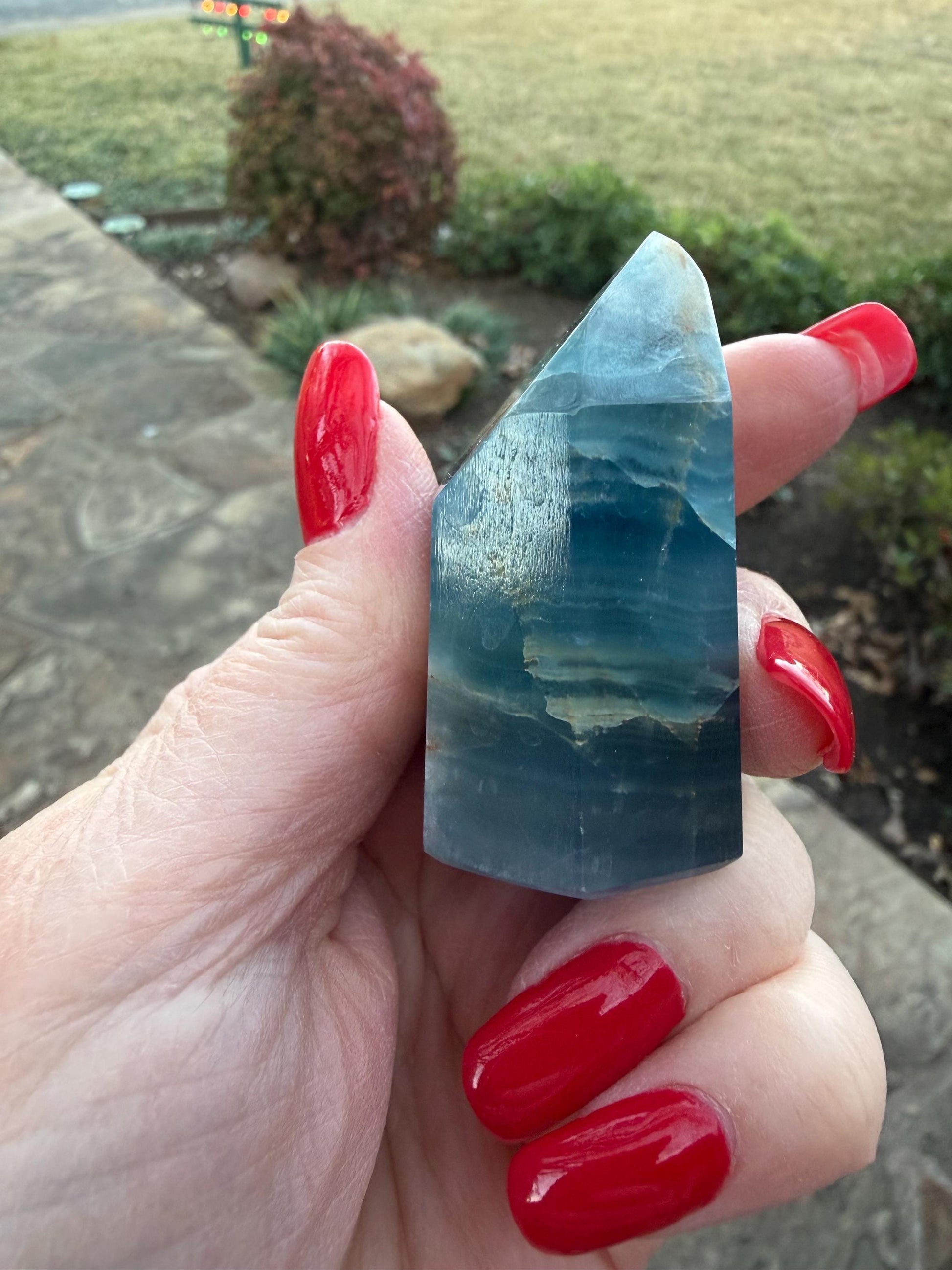 Splendid AAA Lemurian Aquatine Tower, palm stone, blue onyx, high vibration crystals, gifts, 2”