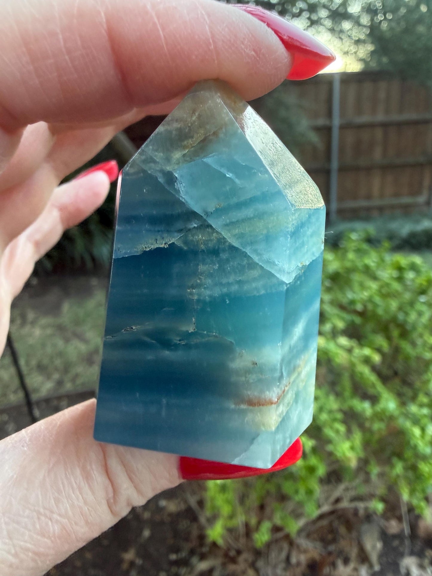 Splendid AAA Lemurian Aquatine Tower, palm stone, blue onyx, high vibration crystals, gifts, 2”