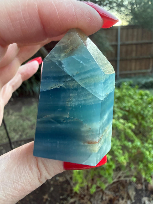 Splendid AAA Lemurian Aquatine Tower, palm stone, blue onyx, high vibration crystals, gifts, 2”