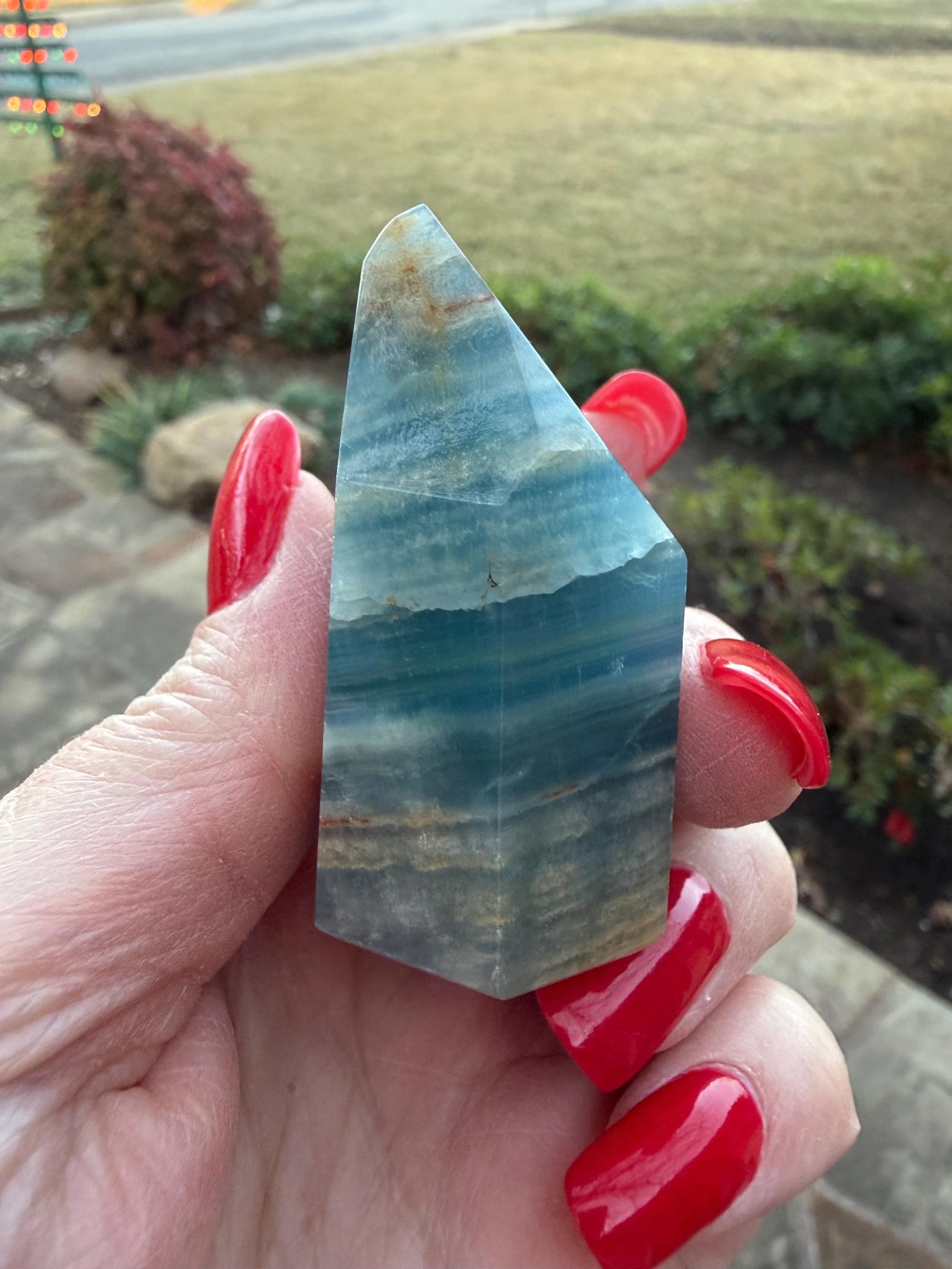 Splendid AAA Lemurian Aquatine Tower, palm stone, blue onyx, high vibration crystals, gifts, 2”