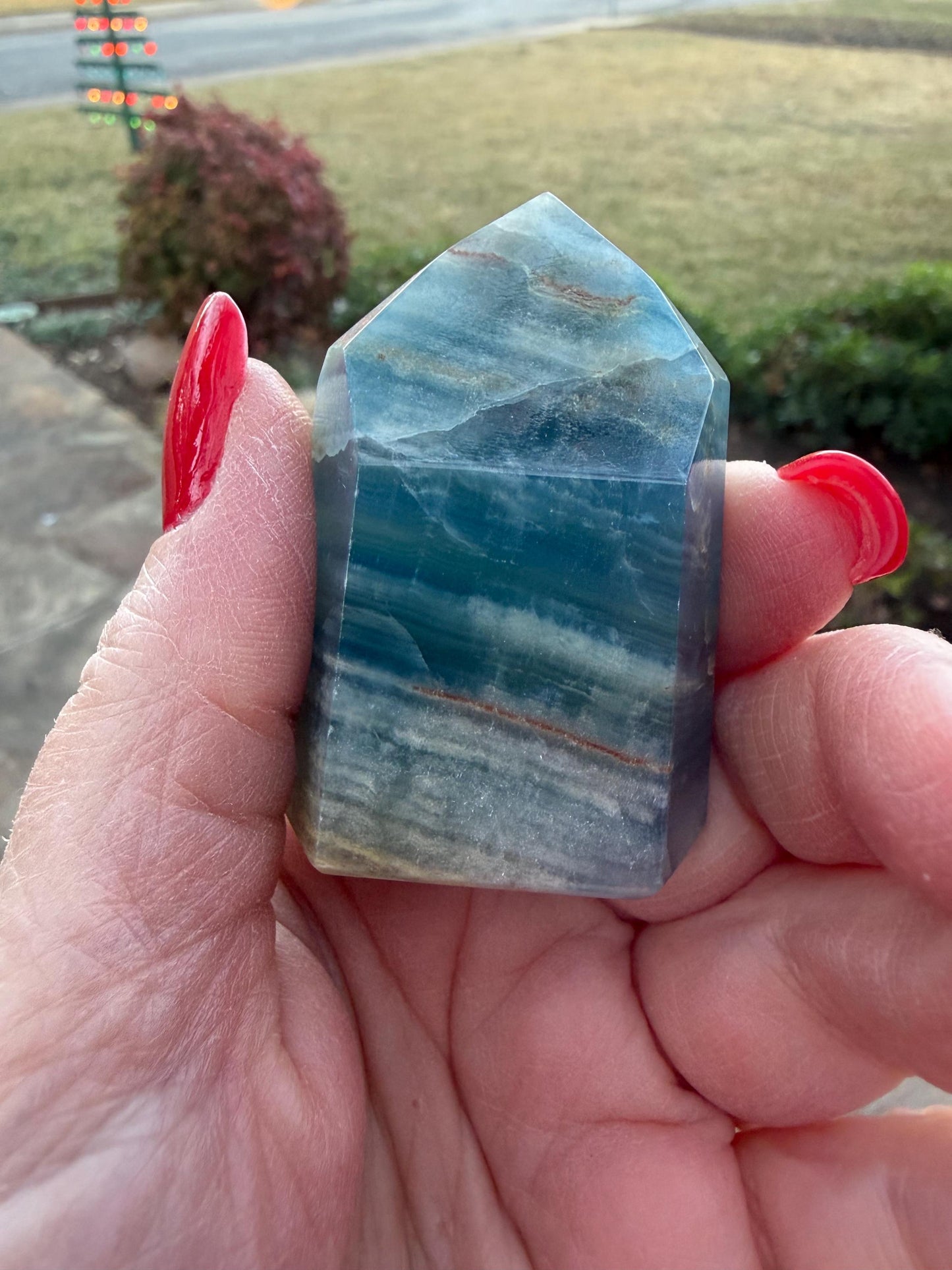 Splendid AAA Lemurian Aquatine Tower, palm stone, blue onyx, high vibration crystals, gifts, 2”