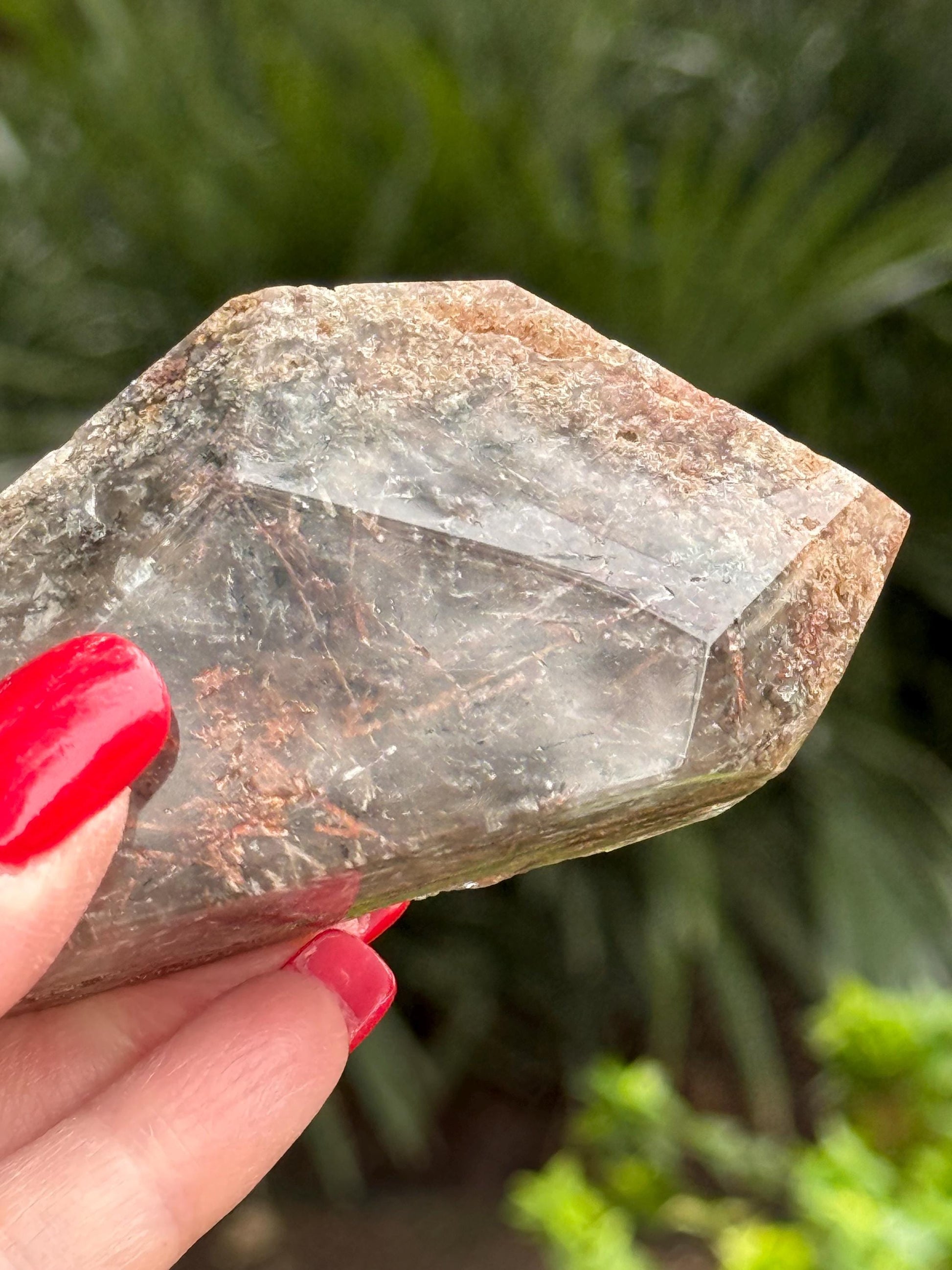 Rutile Quartz, 4.25” with coppery rutiles, polished side geometric, altar, high vibration crystal healing