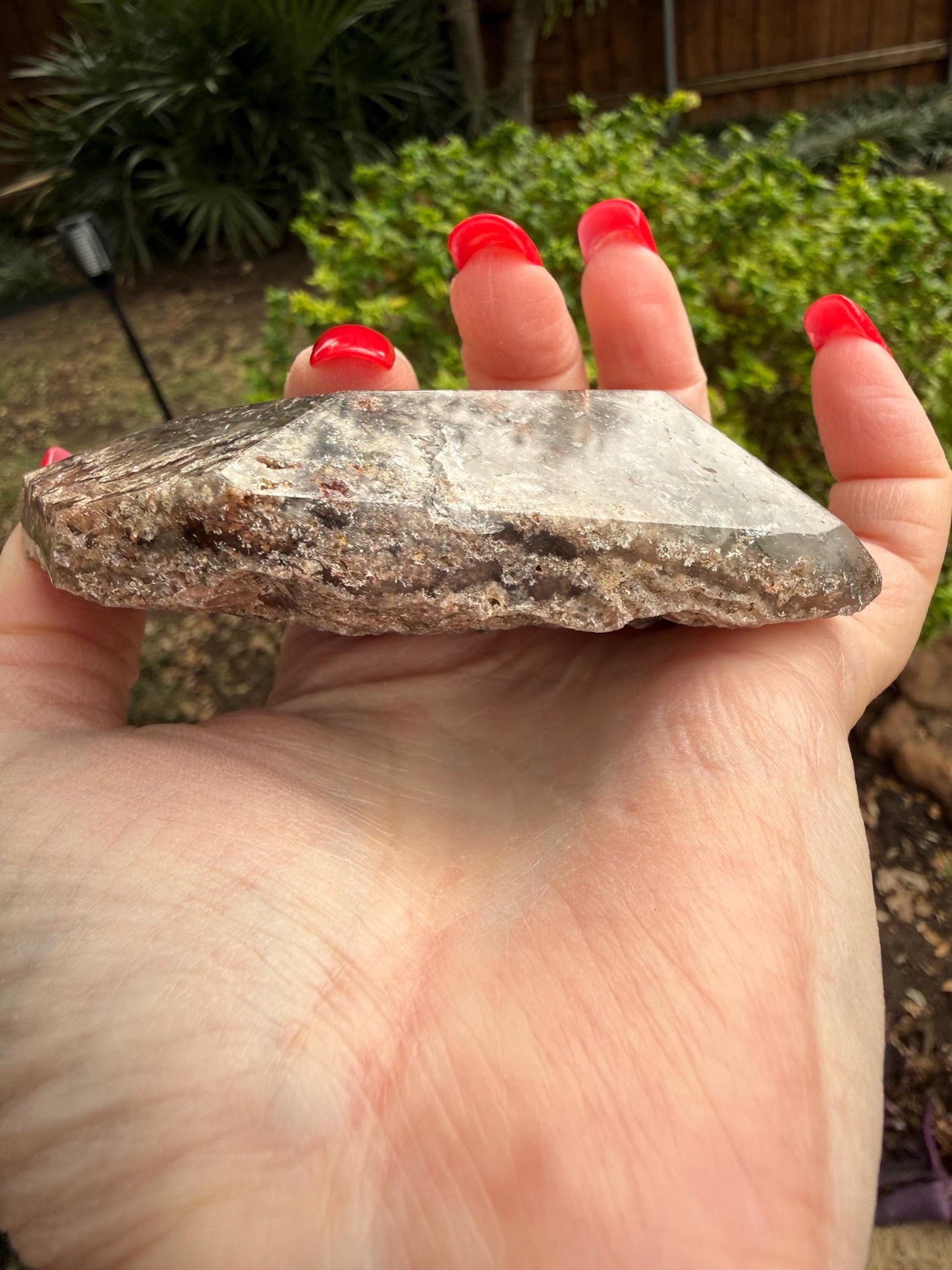 Rutile Quartz, 4.25” with coppery rutiles, polished side geometric, altar, high vibration crystal healing