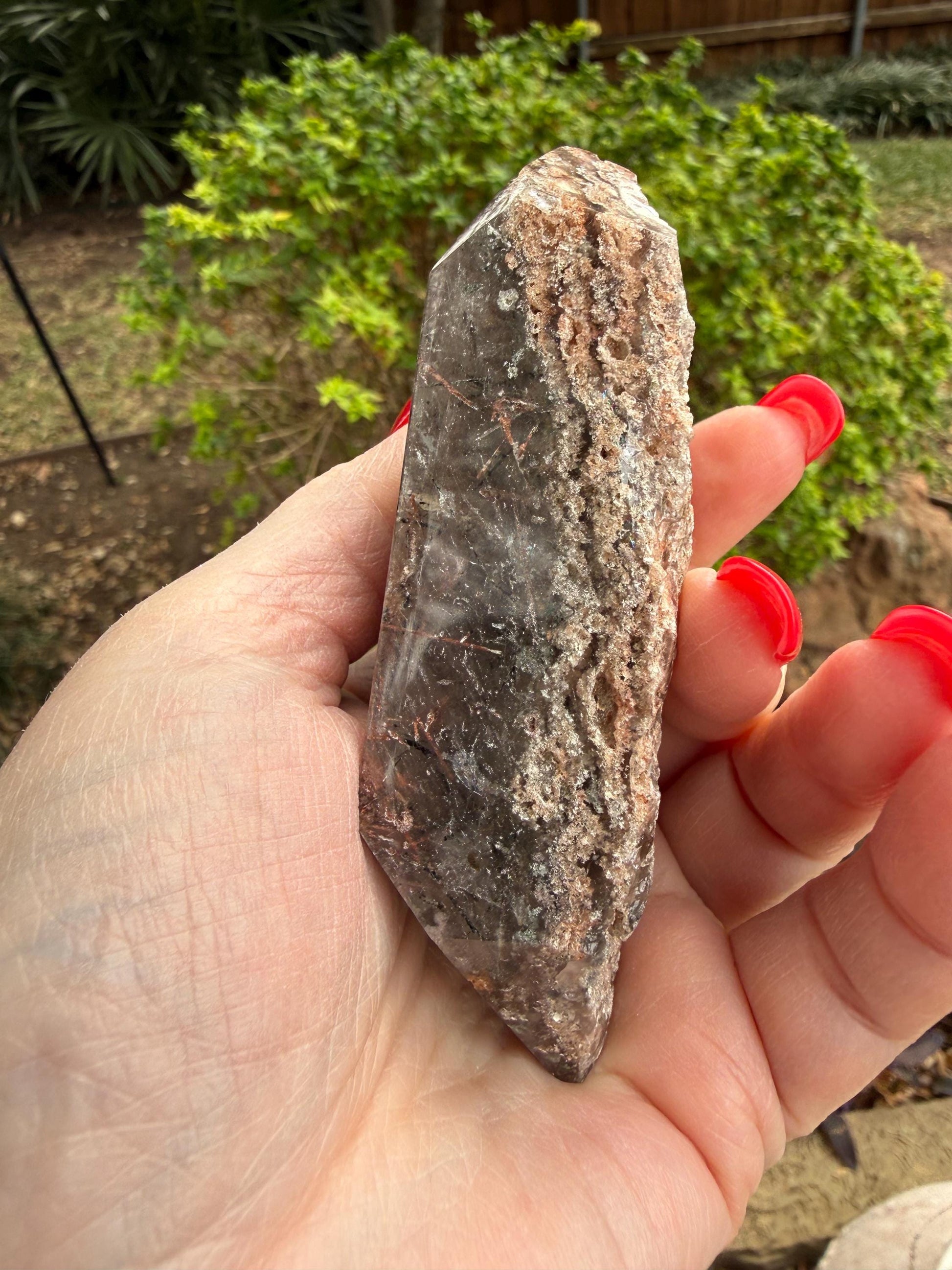 Rutile Quartz, 4.25” with coppery rutiles, polished side geometric, altar, high vibration crystal healing
