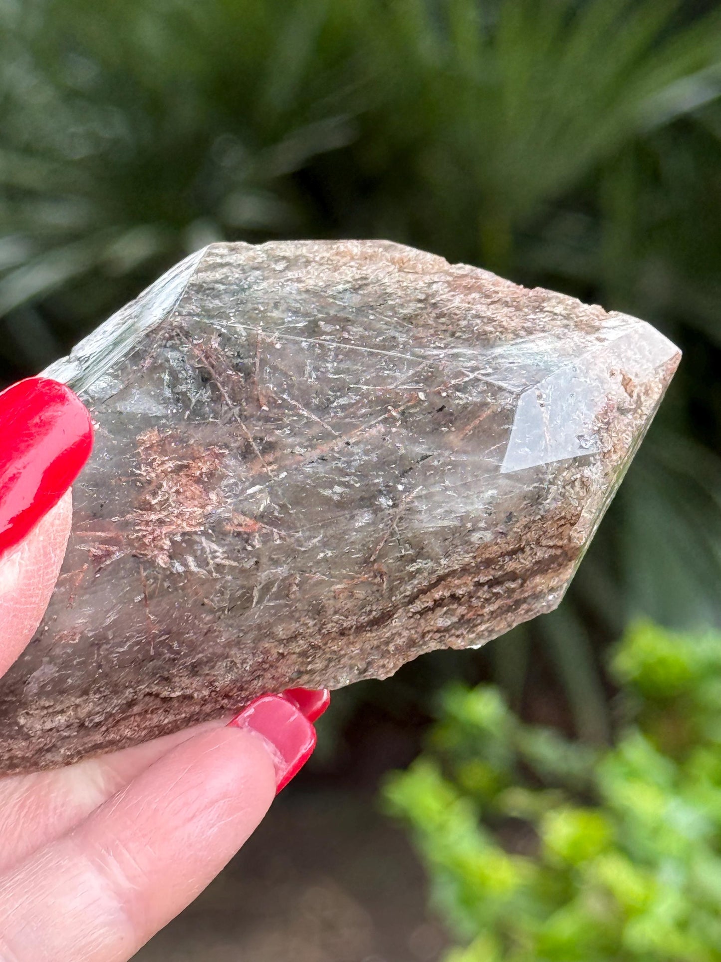 Rutile Quartz, 4.25” with coppery rutiles, polished side geometric, altar, high vibration crystal healing