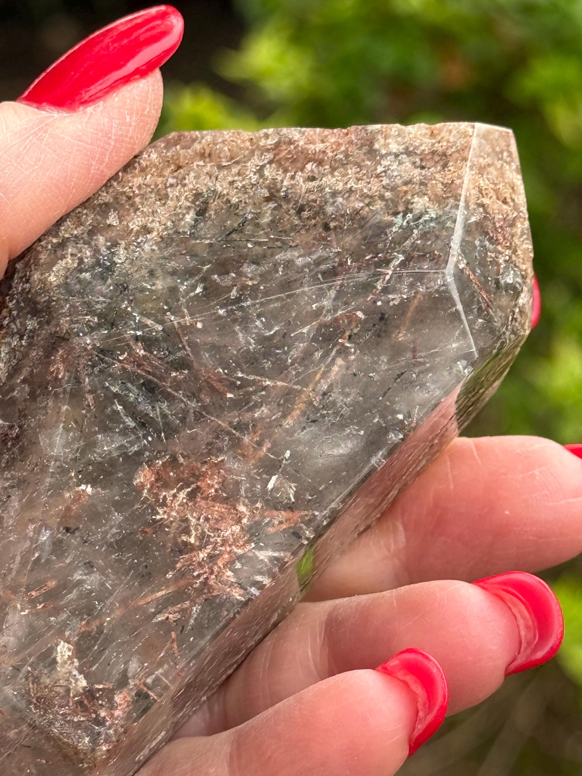 Rutile Quartz, 4.25” with coppery rutiles, polished side geometric, altar, high vibration crystal healing
