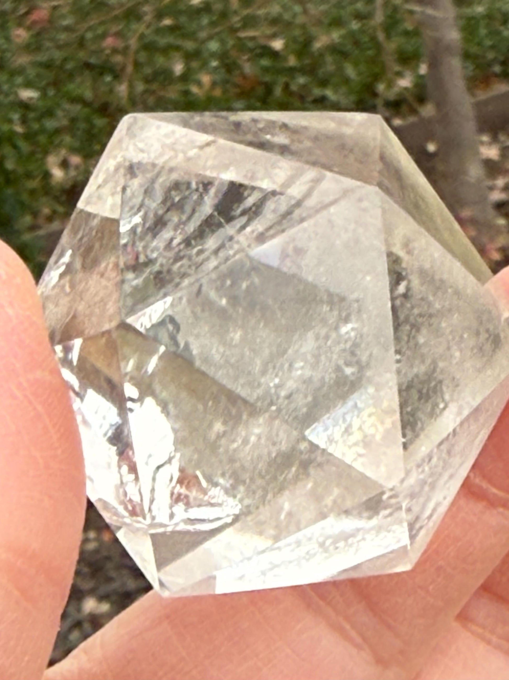 Lemurian Icosahedron triangle faces, Polished cut carving, 1.7”, fine healing magick crystal, high vibration crystals