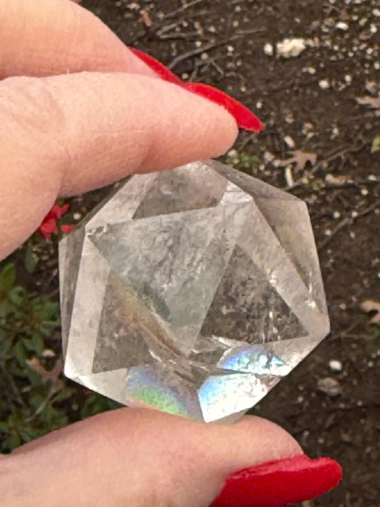 Lemurian Icosahedron triangle faces, Polished cut carving, 1.7”, fine healing magick crystal, high vibration crystals