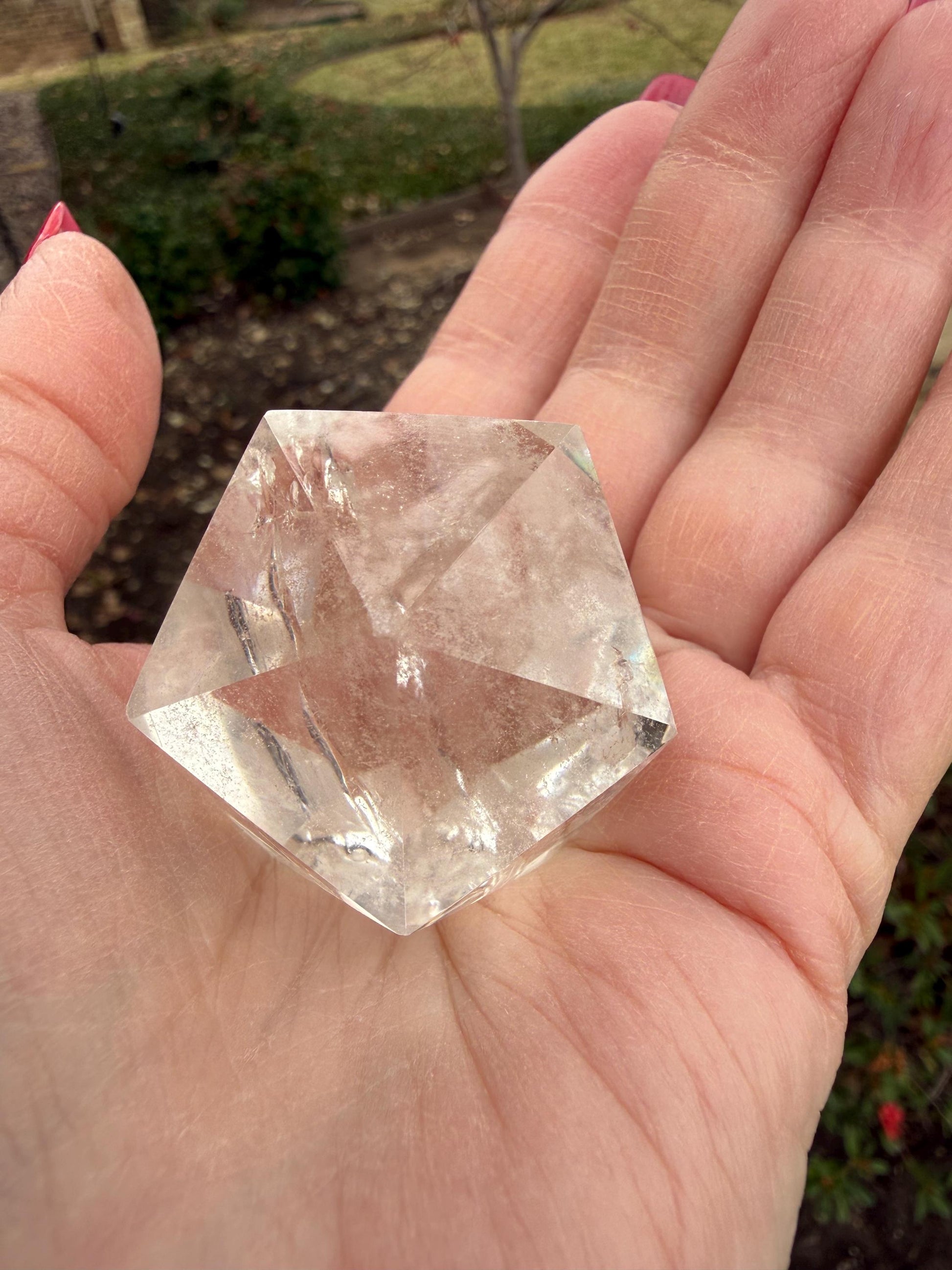 Lemurian Icosahedron triangle faces, Polished cut carving, 1.7”, fine healing magick crystal, high vibration crystals