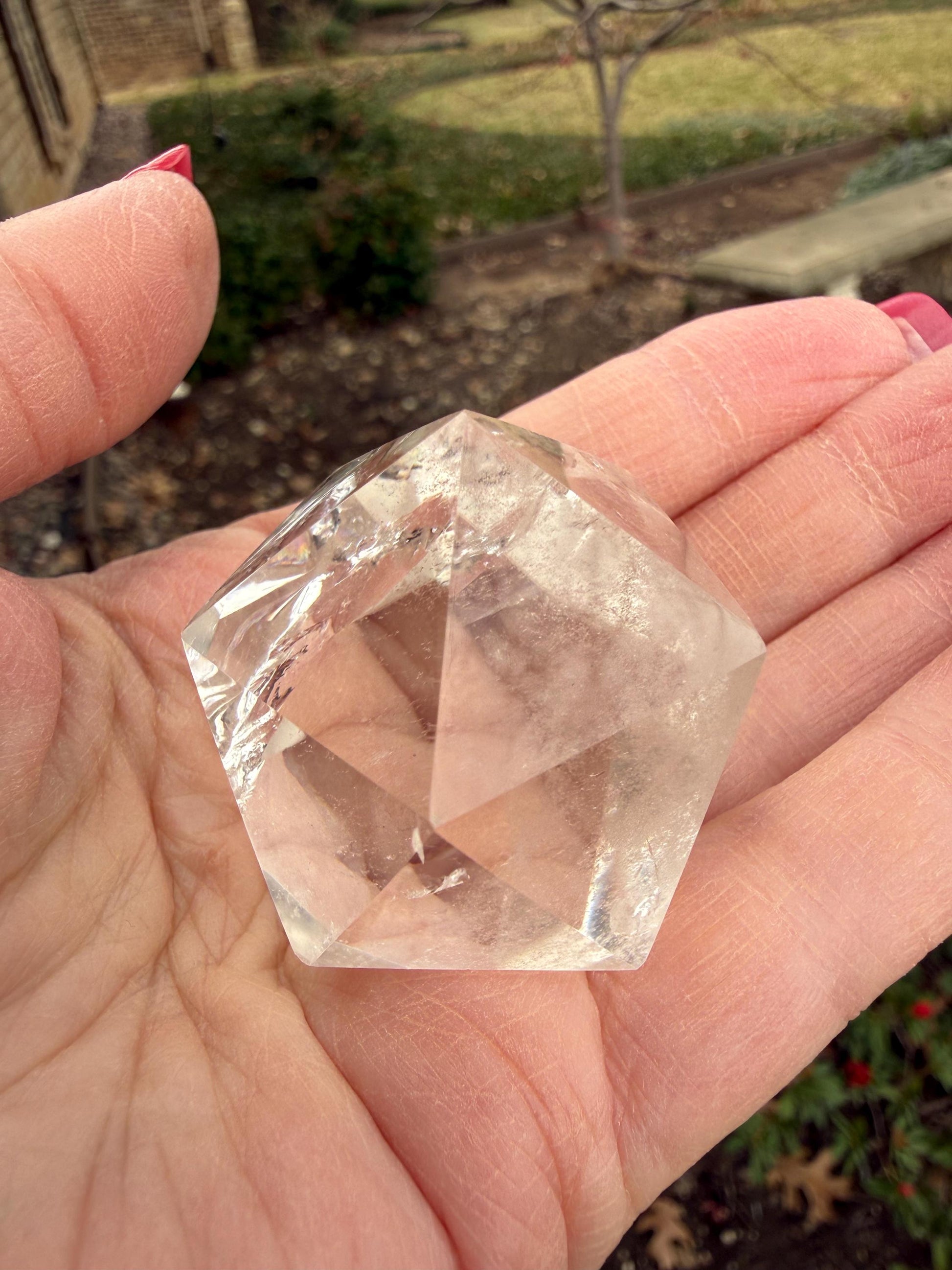 Lemurian Icosahedron triangle faces, Polished cut carving, 1.7”, fine healing magick crystal, high vibration crystals