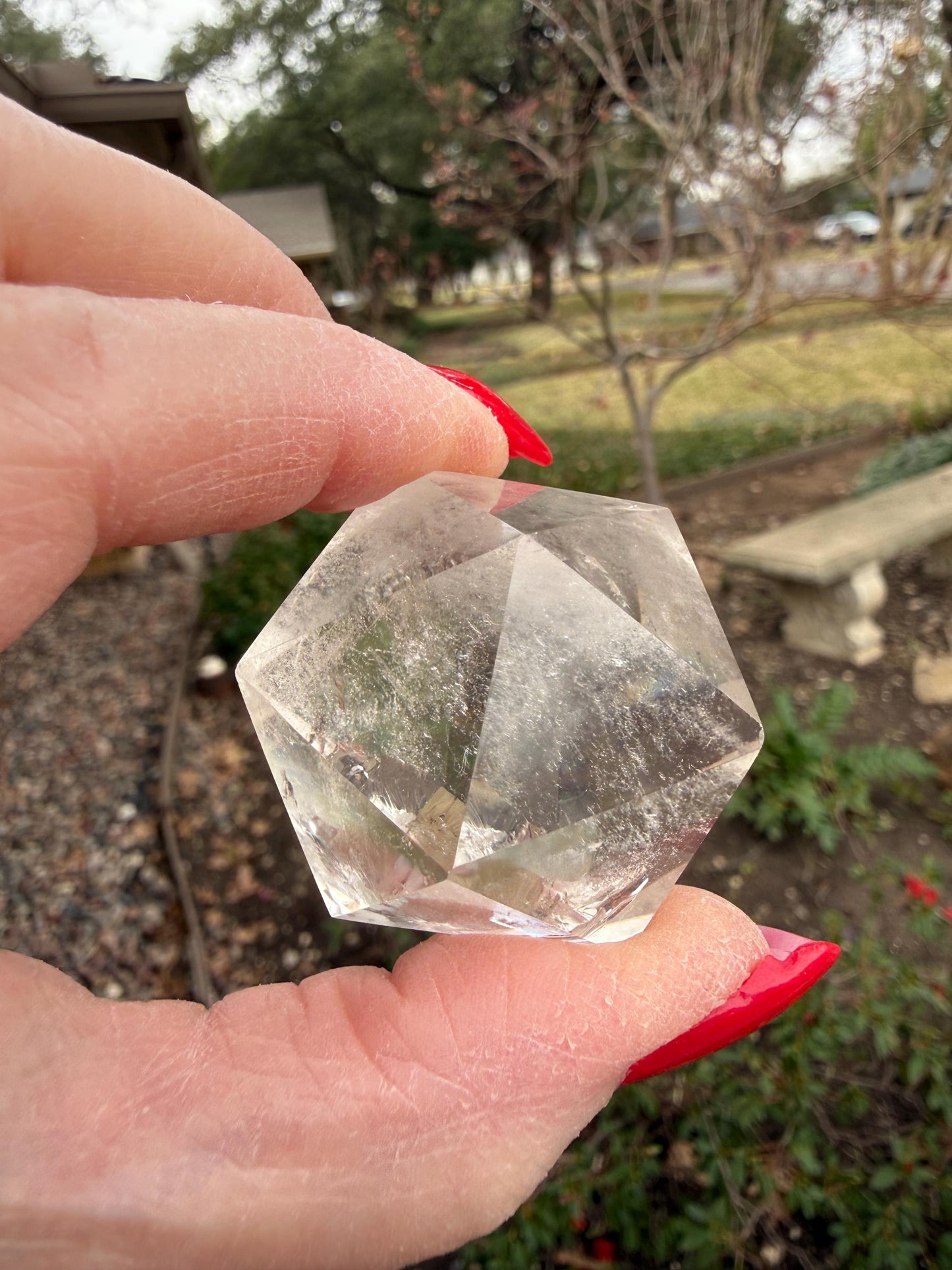 Lemurian Icosahedron triangle faces, Polished cut carving, 1.7”, fine healing magick crystal, high vibration crystals