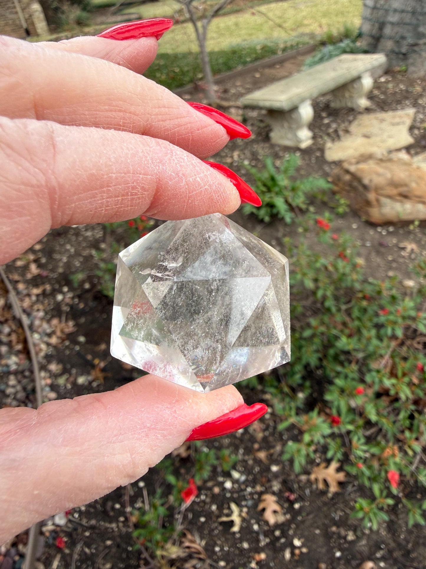 Lemurian Icosahedron triangle faces, Polished cut carving, 1.7”, fine healing magick crystal, high vibration crystals