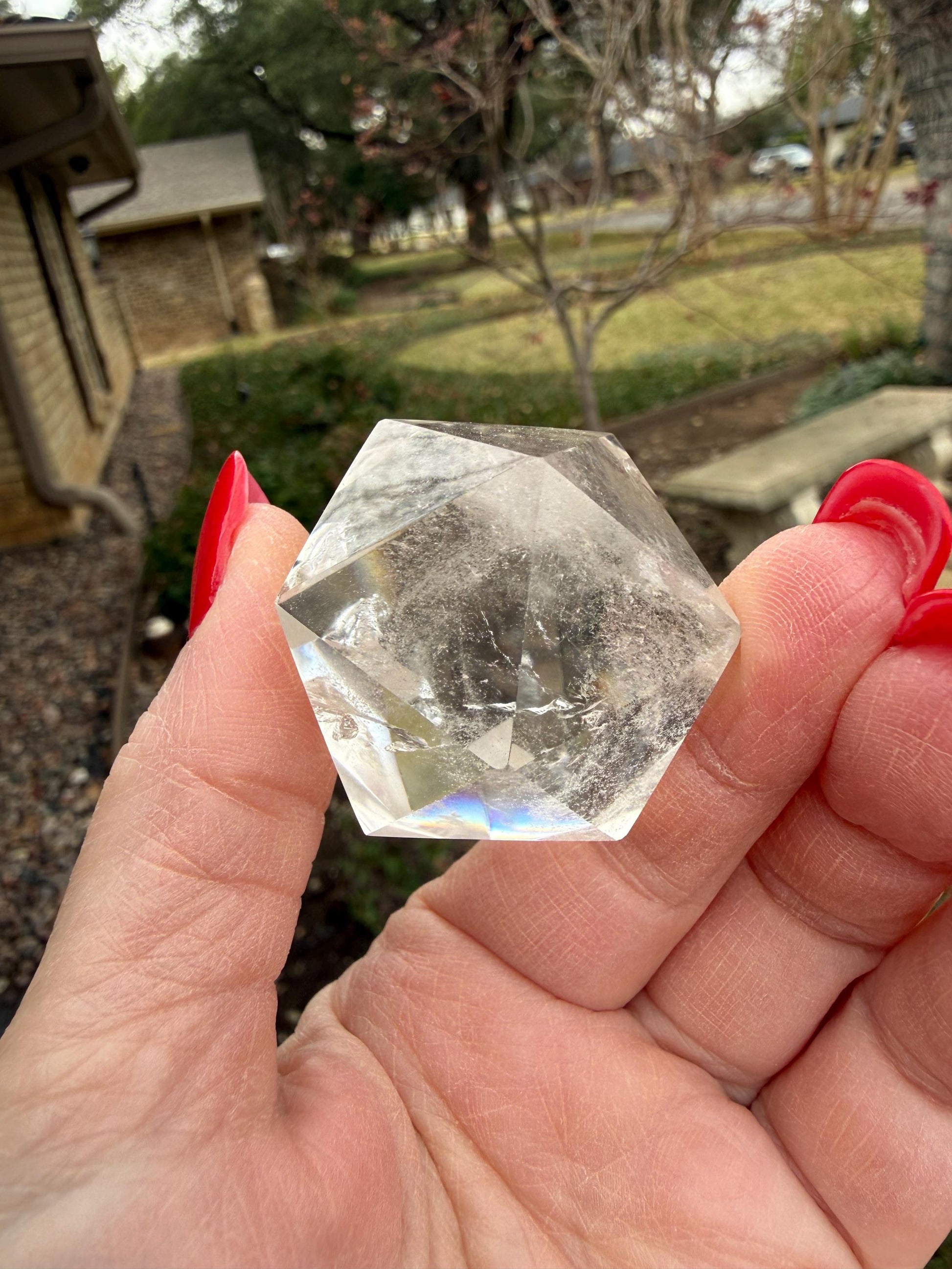 Lemurian Icosahedron triangle faces, Polished cut carving, 1.7”, fine healing magick crystal, high vibration crystals