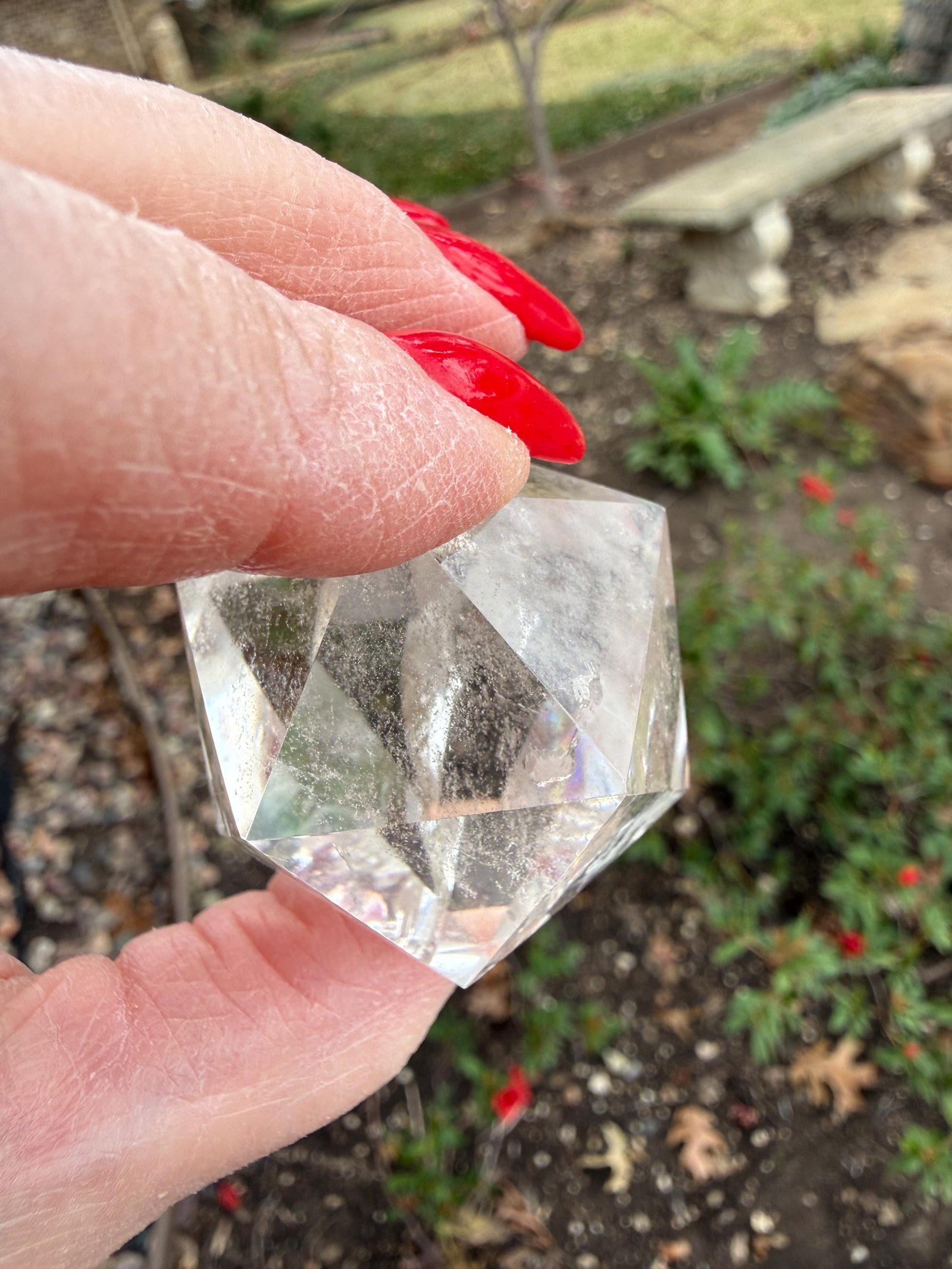 Lemurian Icosahedron triangle faces, Polished cut carving, 1.7”, fine healing magick crystal, high vibration crystals