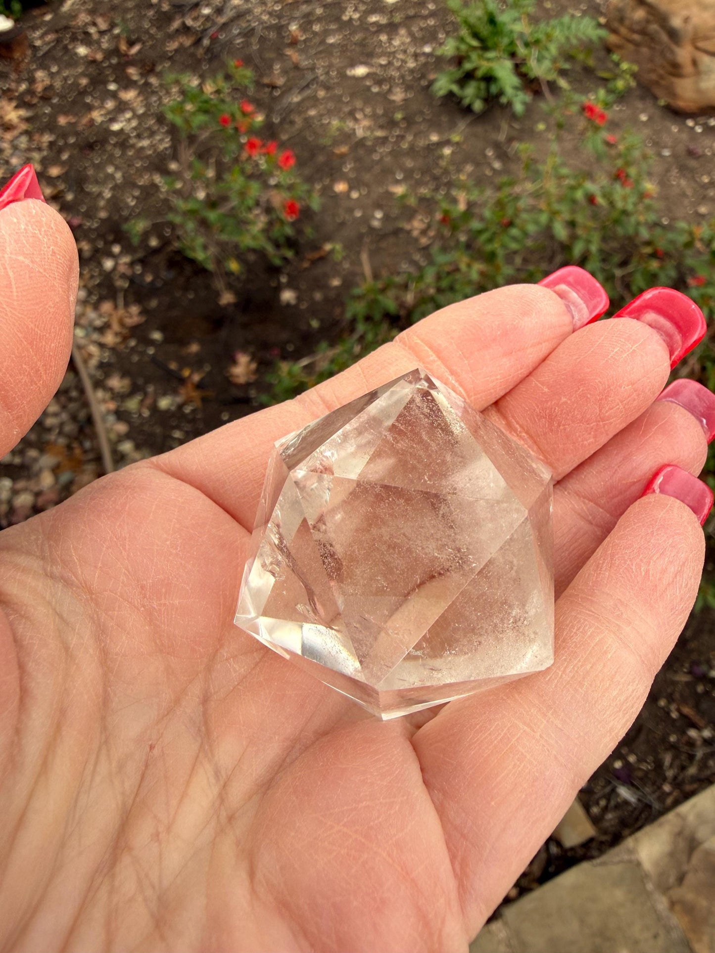 Lemurian Icosahedron triangle faces, Polished cut carving, 1.7”, fine healing magick crystal, high vibration crystals