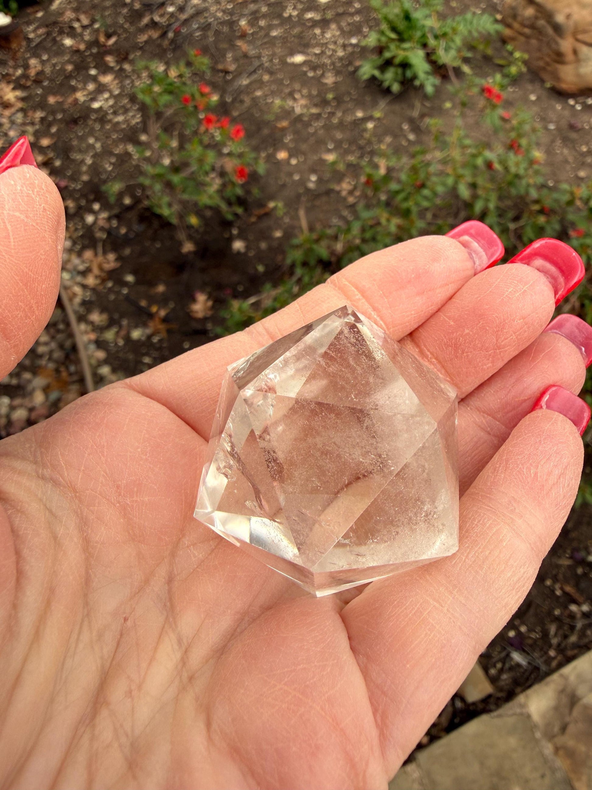 Lemurian Icosahedron triangle faces, Polished cut carving, 1.7”, fine healing magick crystal, high vibration crystals