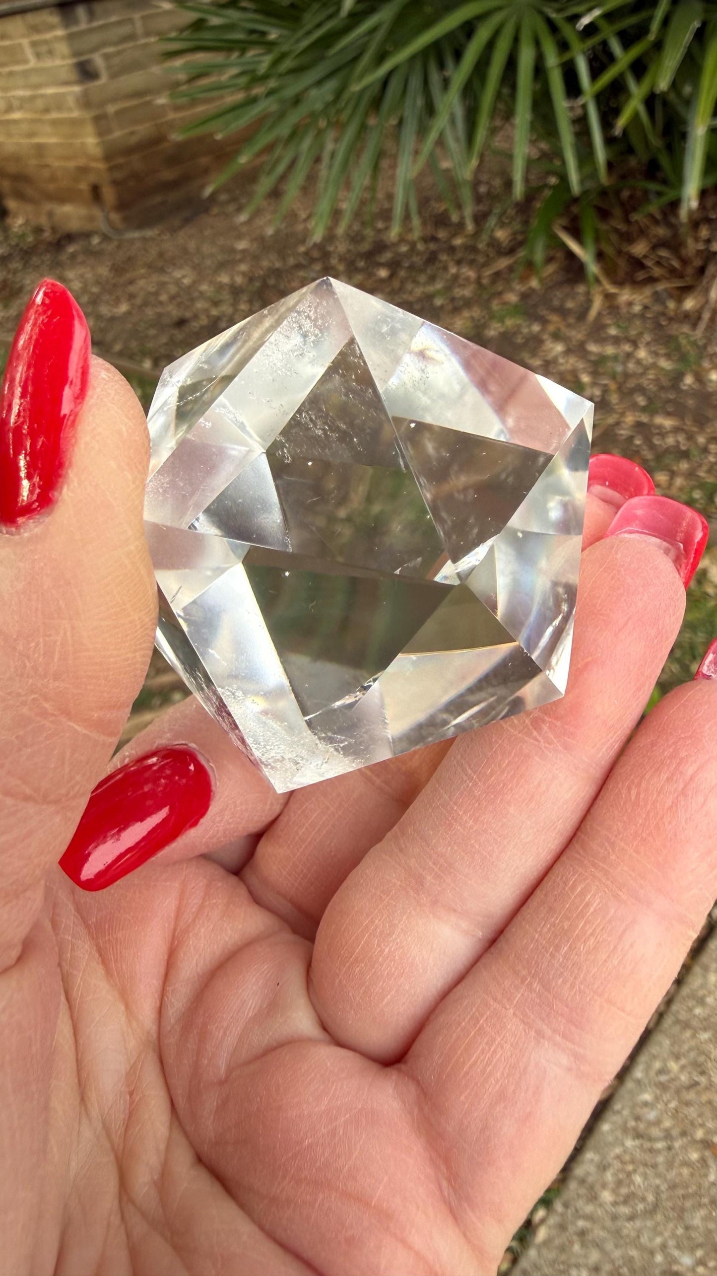 Large Lemurian Quartz Icosahedron: Polished Sacred Geometry Crystal, 2”