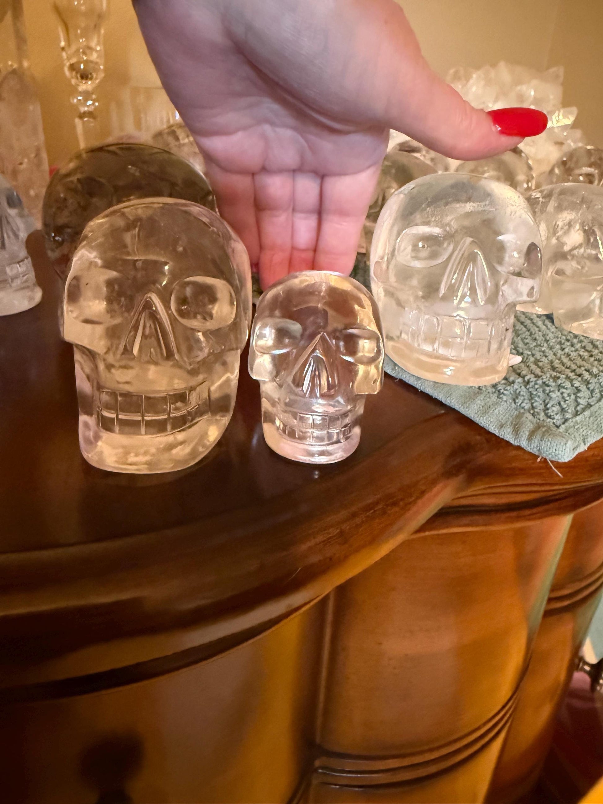 Lemurian Quartz stunning skull carving, high vibration crystals, altar, 2”, Raguel