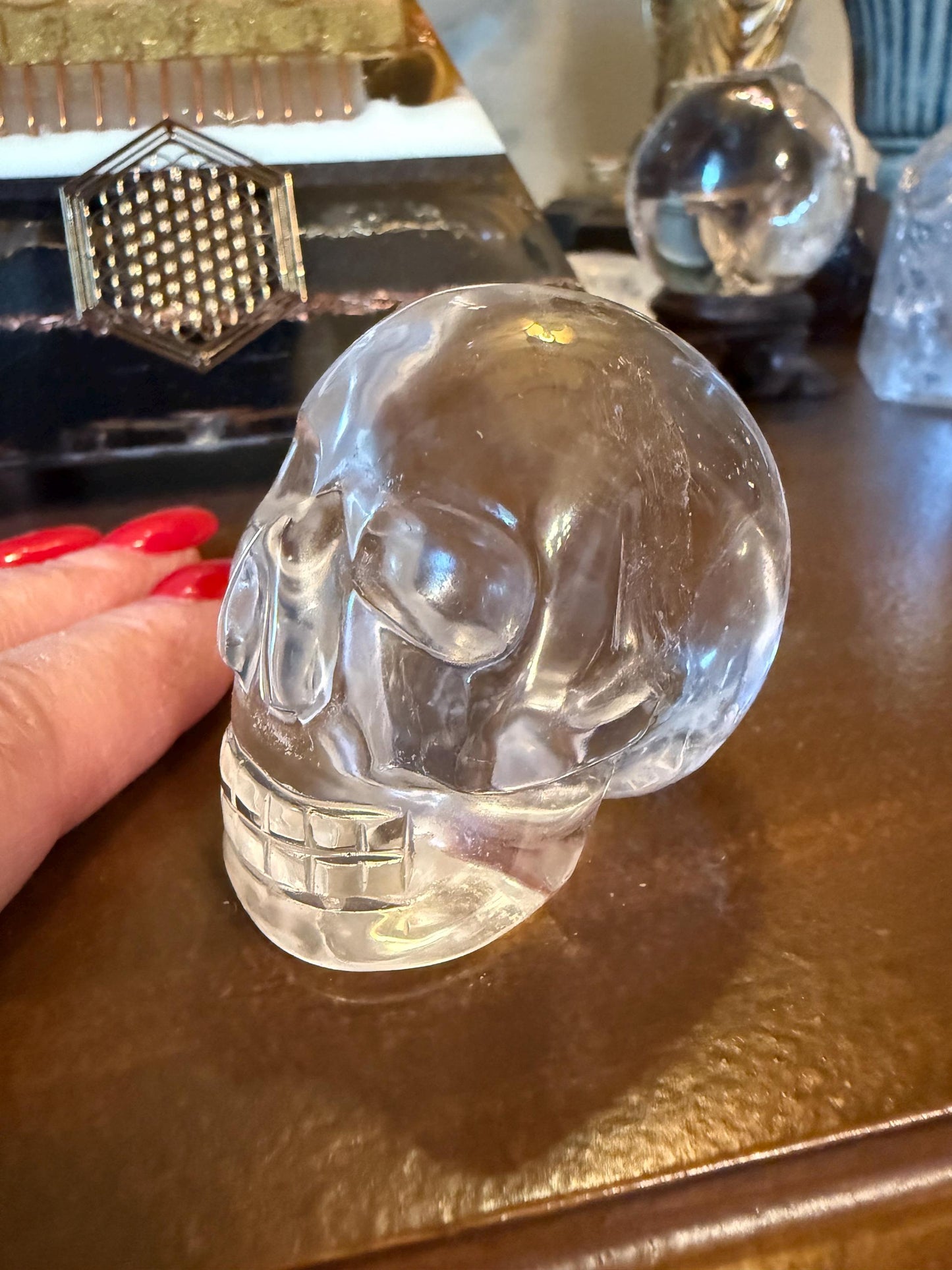 Lemurian Quartz stunning skull carving, high vibration crystals, altar, 2”, Raguel